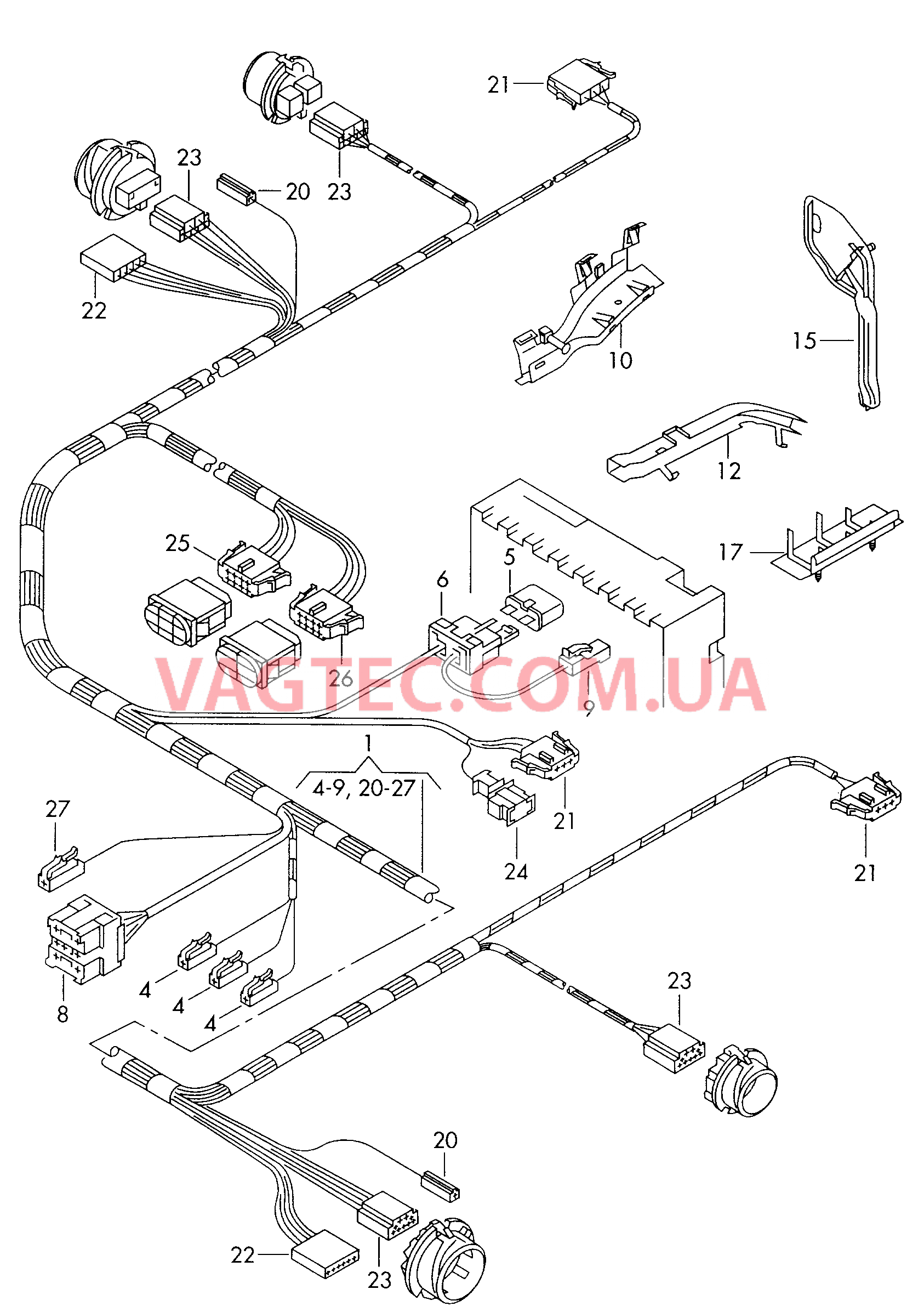 Жгут проводов для зеркала и стеклоподъемников   ------------------------------   см. панель иллюстраций:   F             >> 7M-W-507 060  F 7M-W-507 061>> для SEAT Alhambra 2000