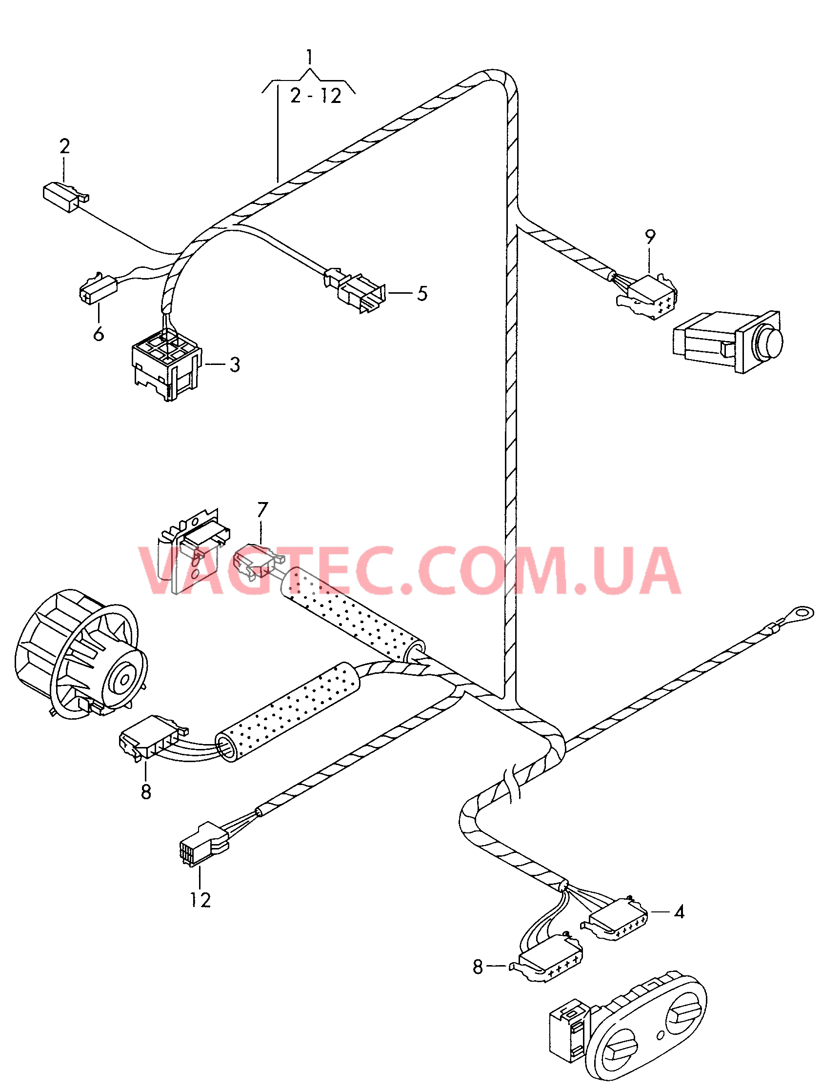 Жгут проводов для а/м со вторым теплообменником  Кондиционер с электронной регулировкой  см. панель иллюстраций: F             >> 7M-W-507 060 F 7M-W-507 061>> для SEAT Alhambra 2000