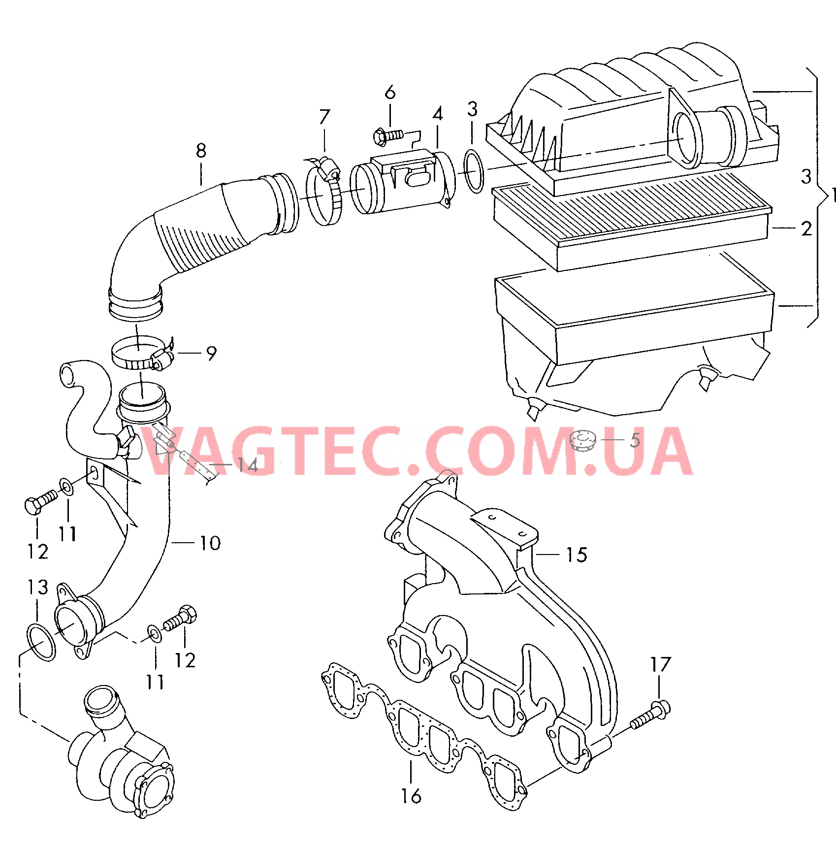 Возд. фильтр с сопутств. деталями  Патрубок впускного тракта  для VOLKSWAGEN Sharan 2003