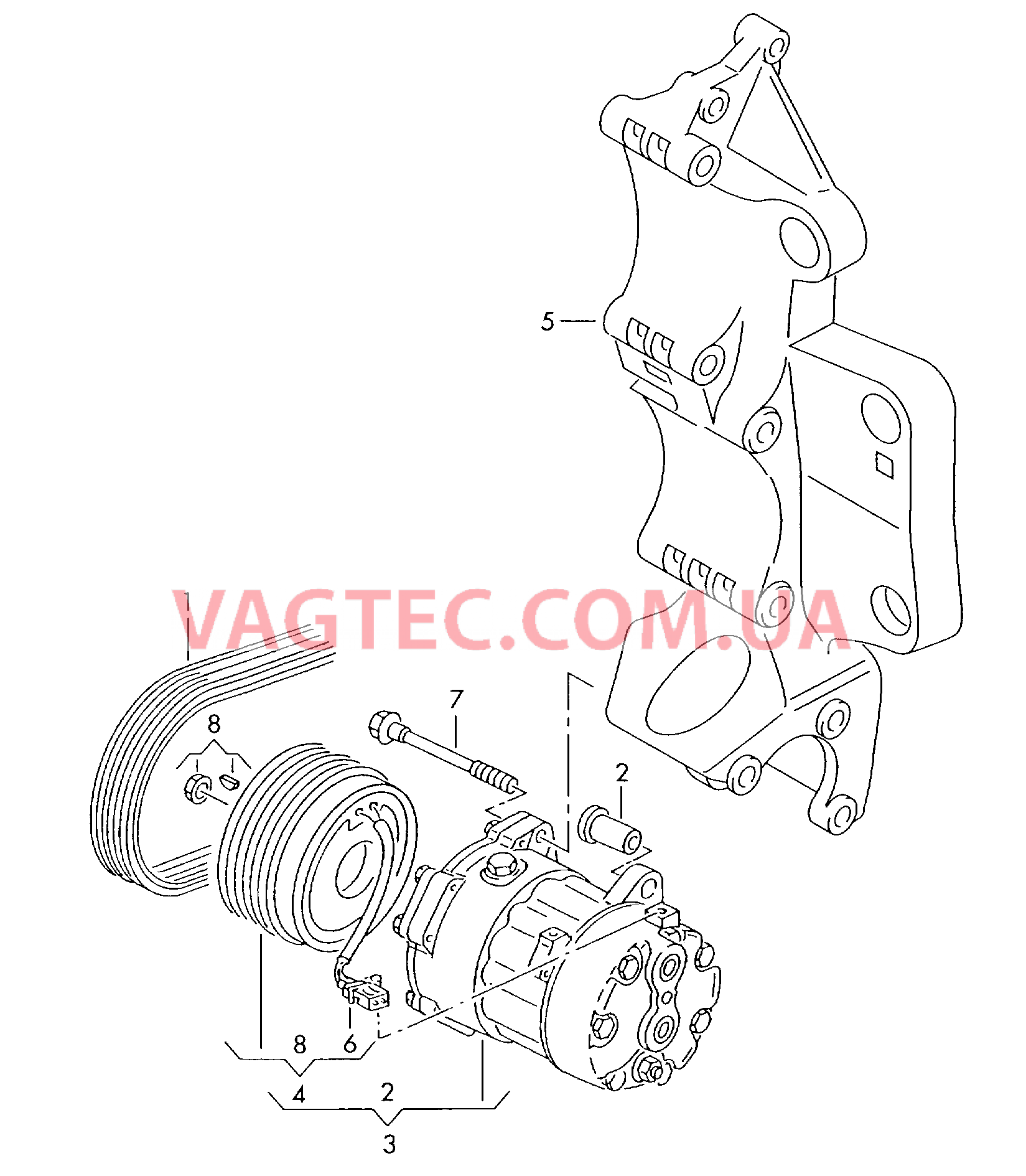 Компрессор климатической уст. Электромагнитная муфта Кронштейн генератора и компрессора кондиционера  для SEAT Alhambra 2003