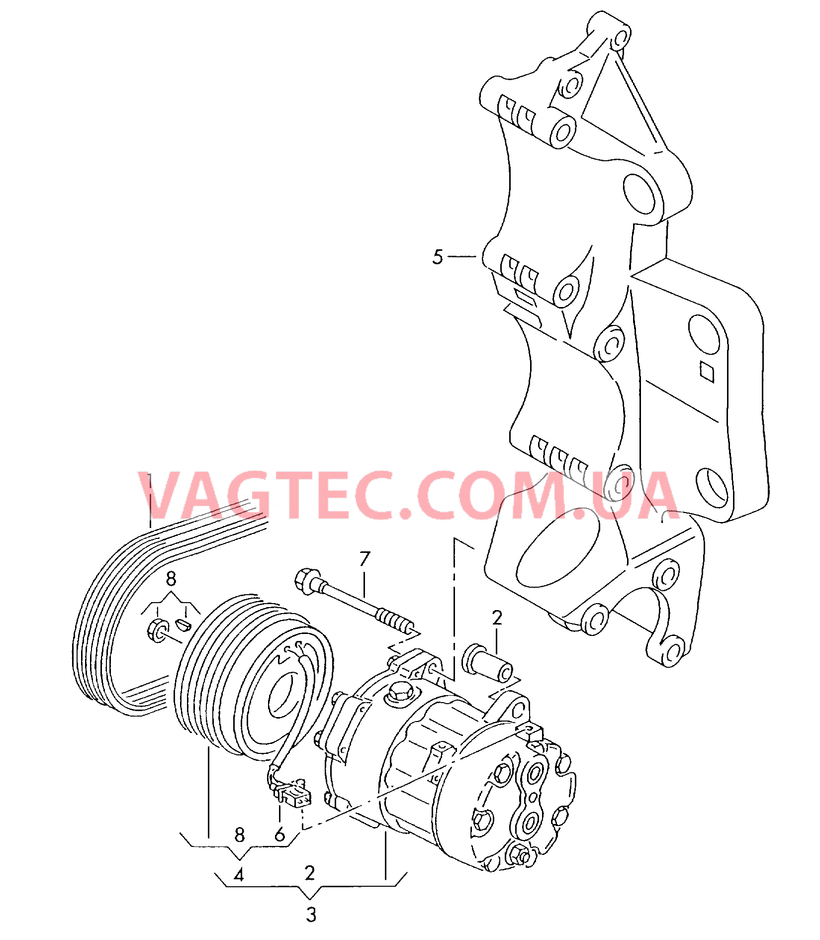 Компрессор климатической уст. Электромагнитная муфта Кронштейн генератора и компрессора кондиционера  для VOLKSWAGEN Sharan 2006