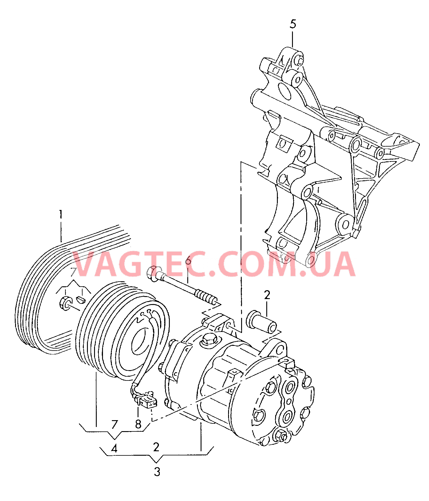 Компрессор климатической уст. Электромагнитная муфта Кронштейн генератора и компрессора кондиционера  для SEAT Alhambra 2002