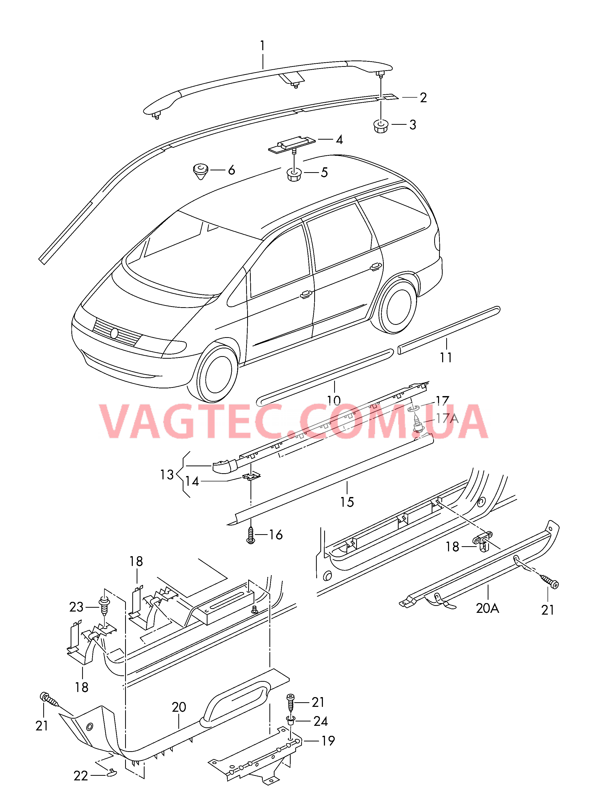 Декоративная накладка крыши Накладка декор. для двери Накладка порога  для VOLKSWAGEN Sharan 2006