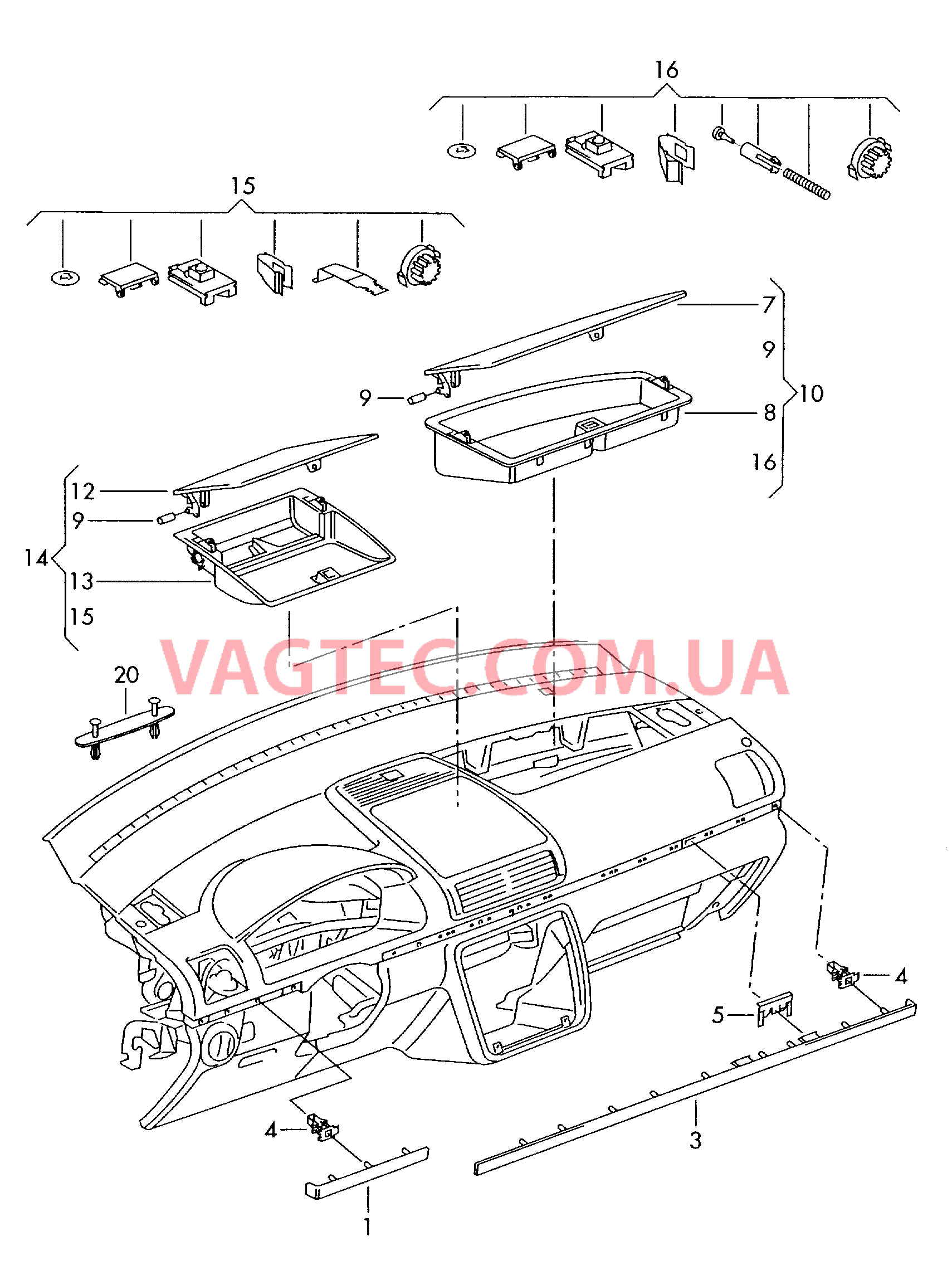 Детали, встроен. в пан. приб.  для SEAT Alhambra 2003