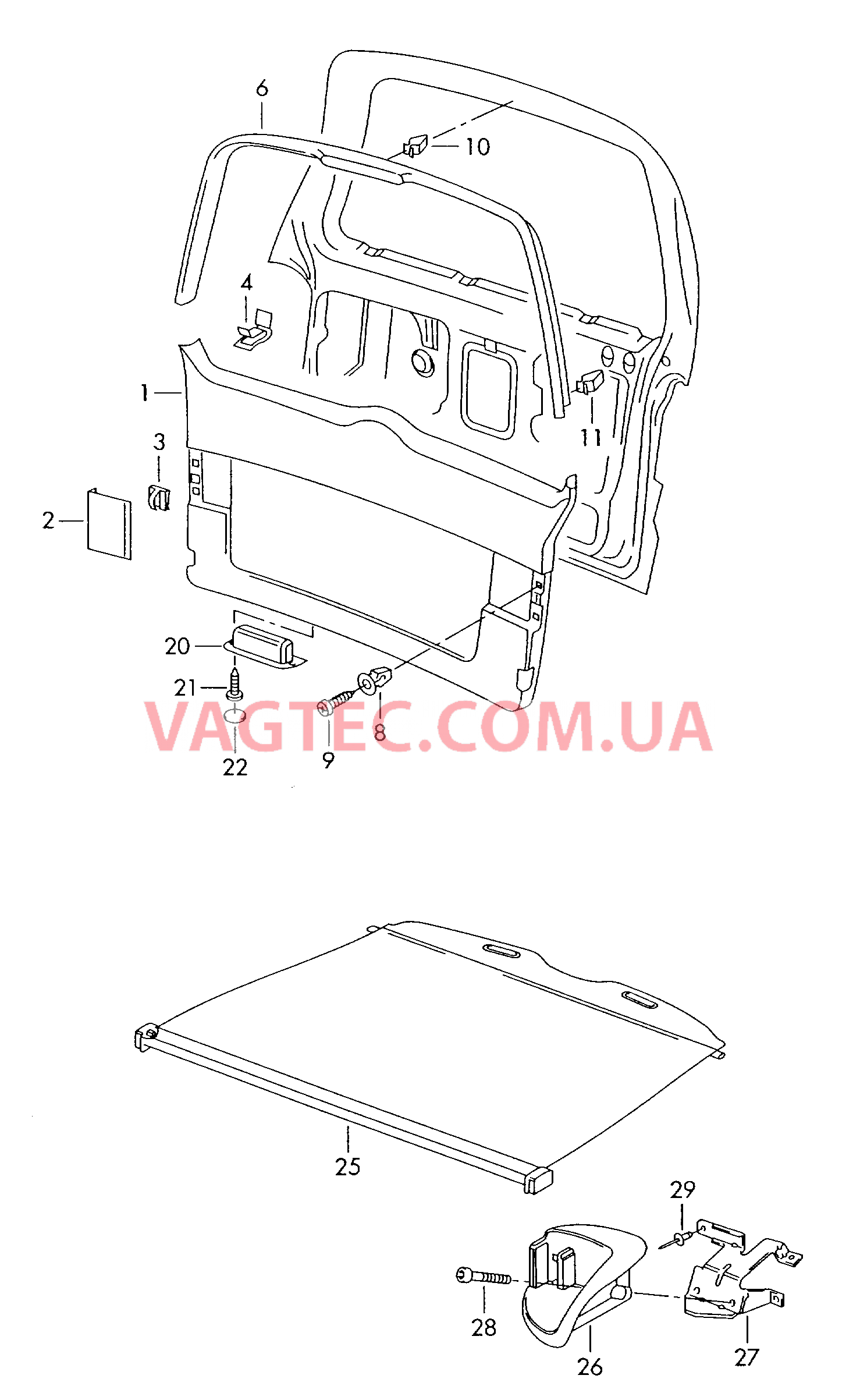 Облицовка крышки багаж. отсека Шторка багажного отсека  для VOLKSWAGEN Sharan 2002