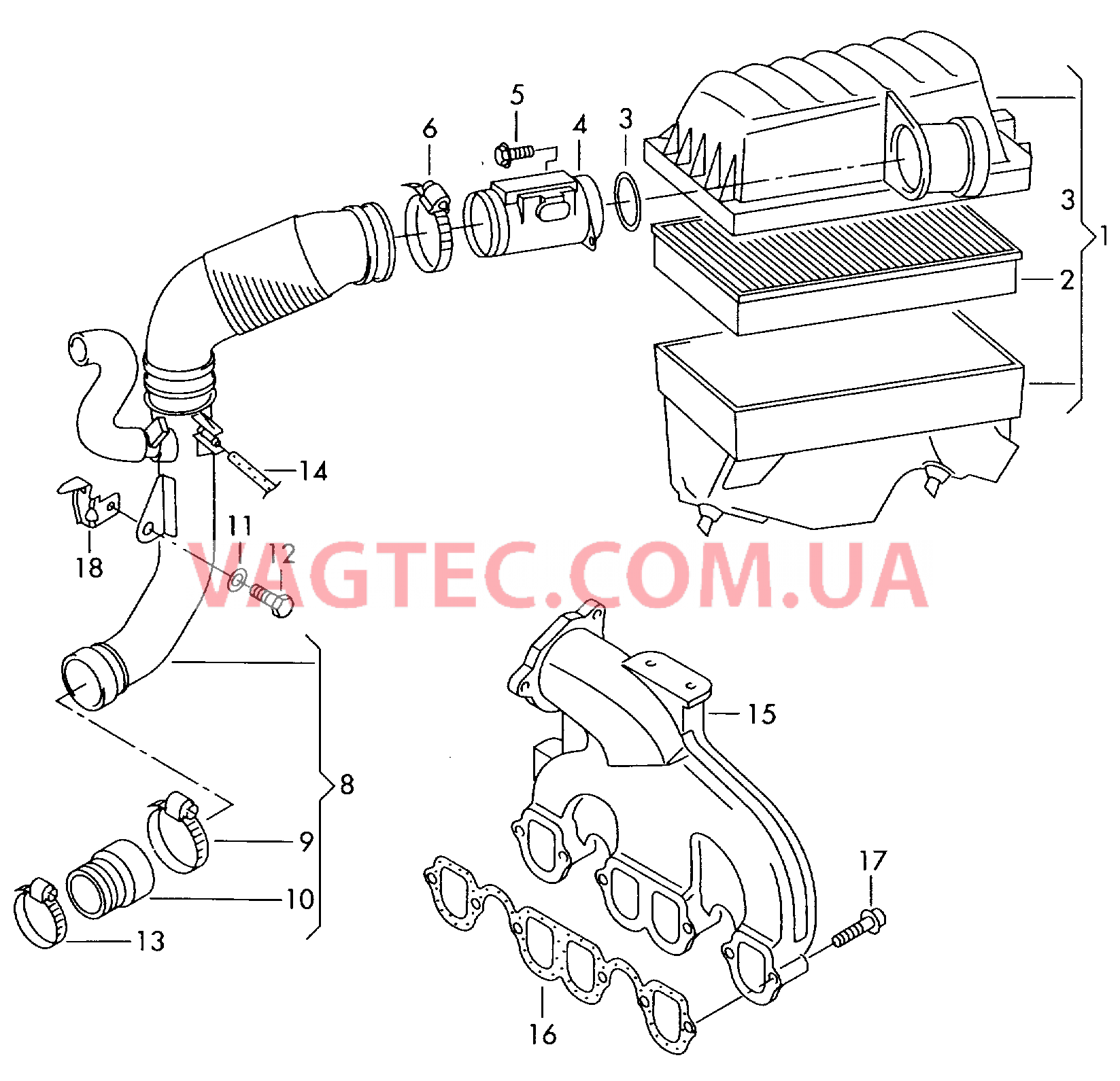 Возд. фильтр с сопутств. деталями  Патрубок впускного тракта  для VOLKSWAGEN Sharan 2007