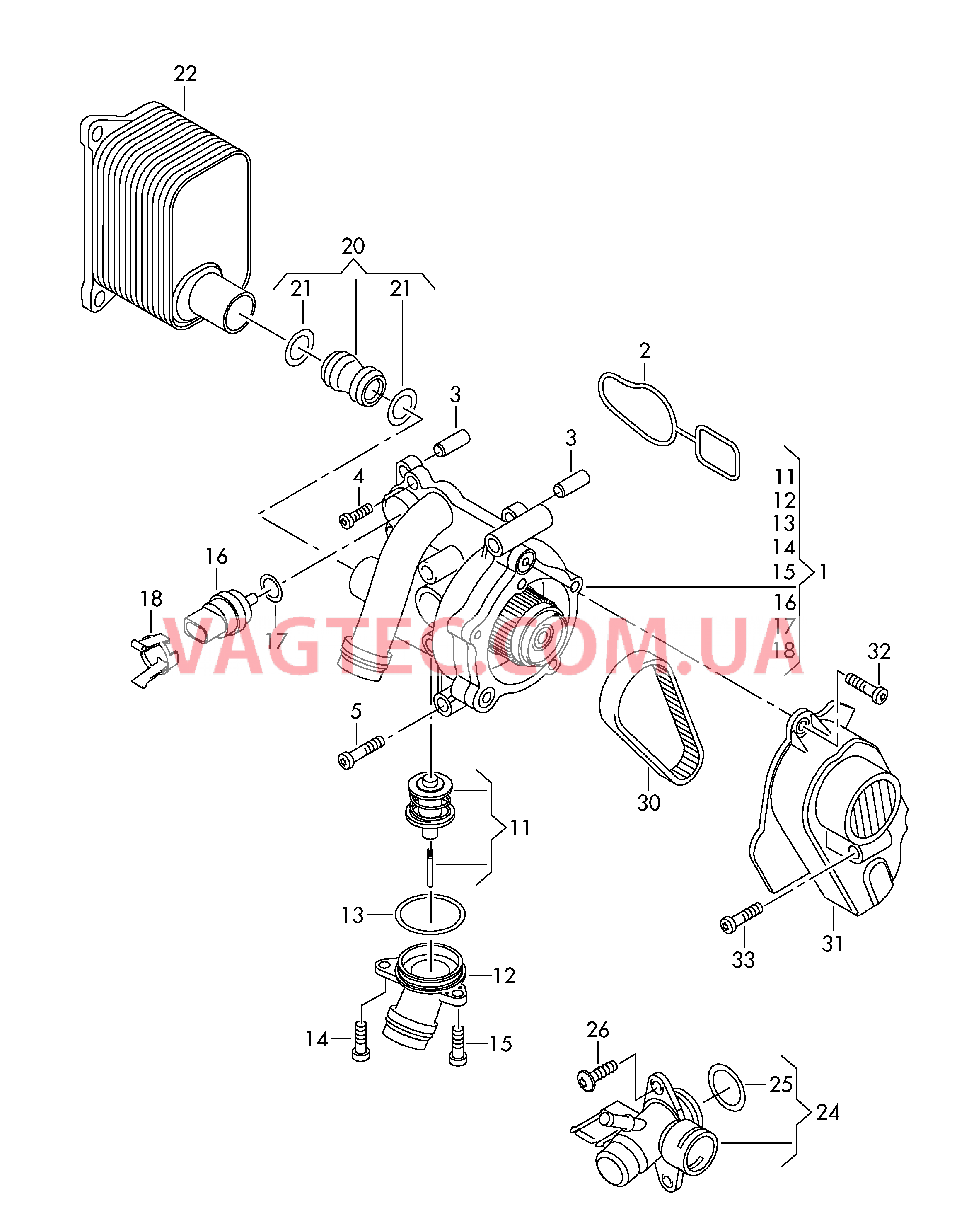 Термостат с насосом ОЖ  Штуцер подсоединения воды  для SEAT Alhambra 2015