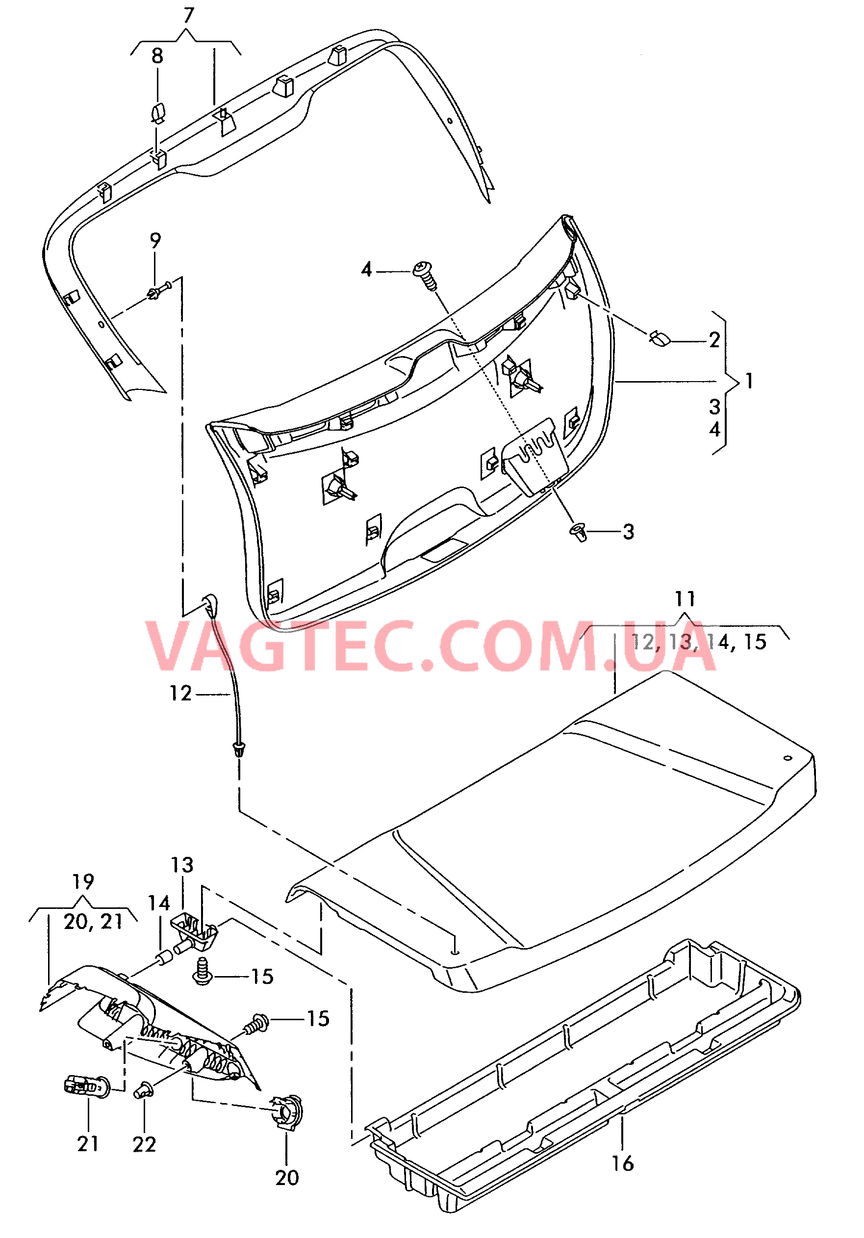 Облицовка крышки багаж. отсека Крышка обшивки багажника  Опора  для SEAT Altea 2004