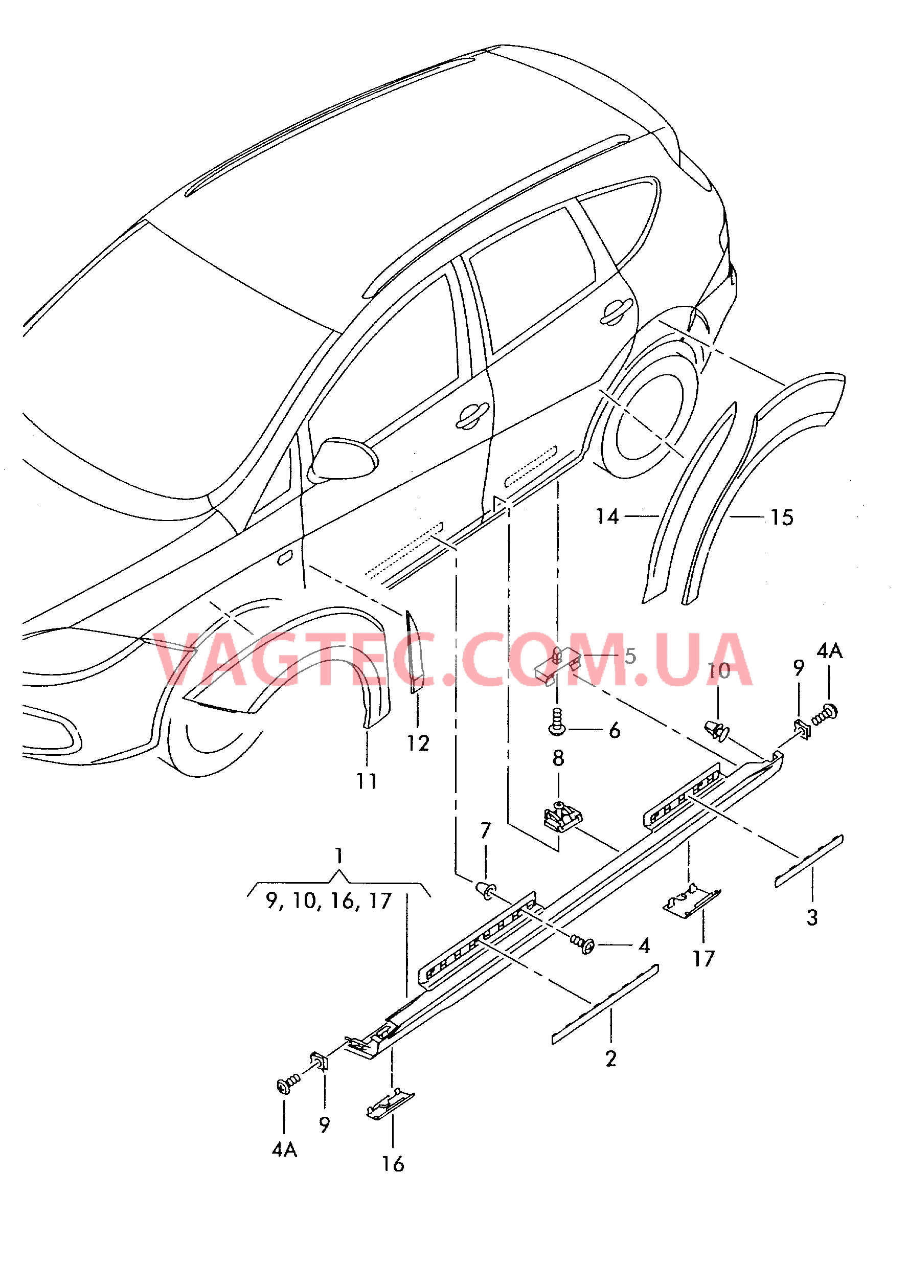 Накладка порога Защитный молдинг бампера  для SEAT Altea 2012