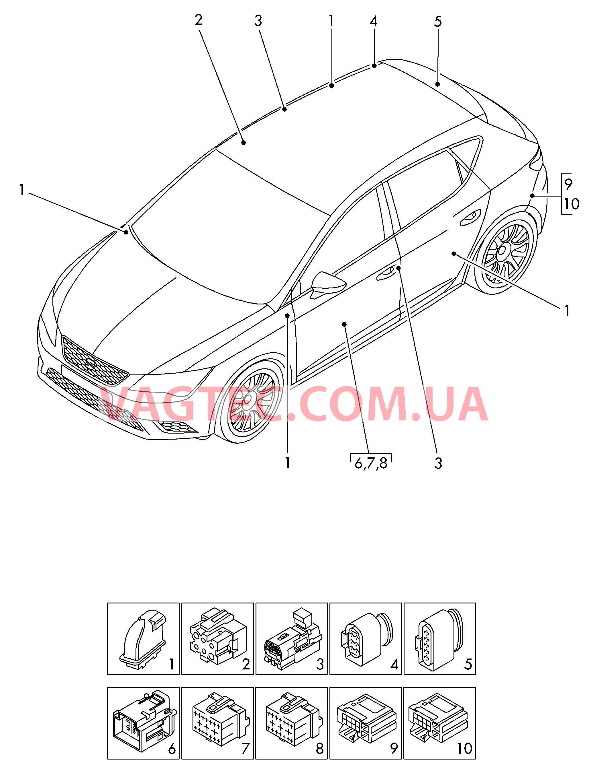 Жгут проводов для салона Cписок применения Точка подключ.-корпус разъема  для SEAT Leon 2015