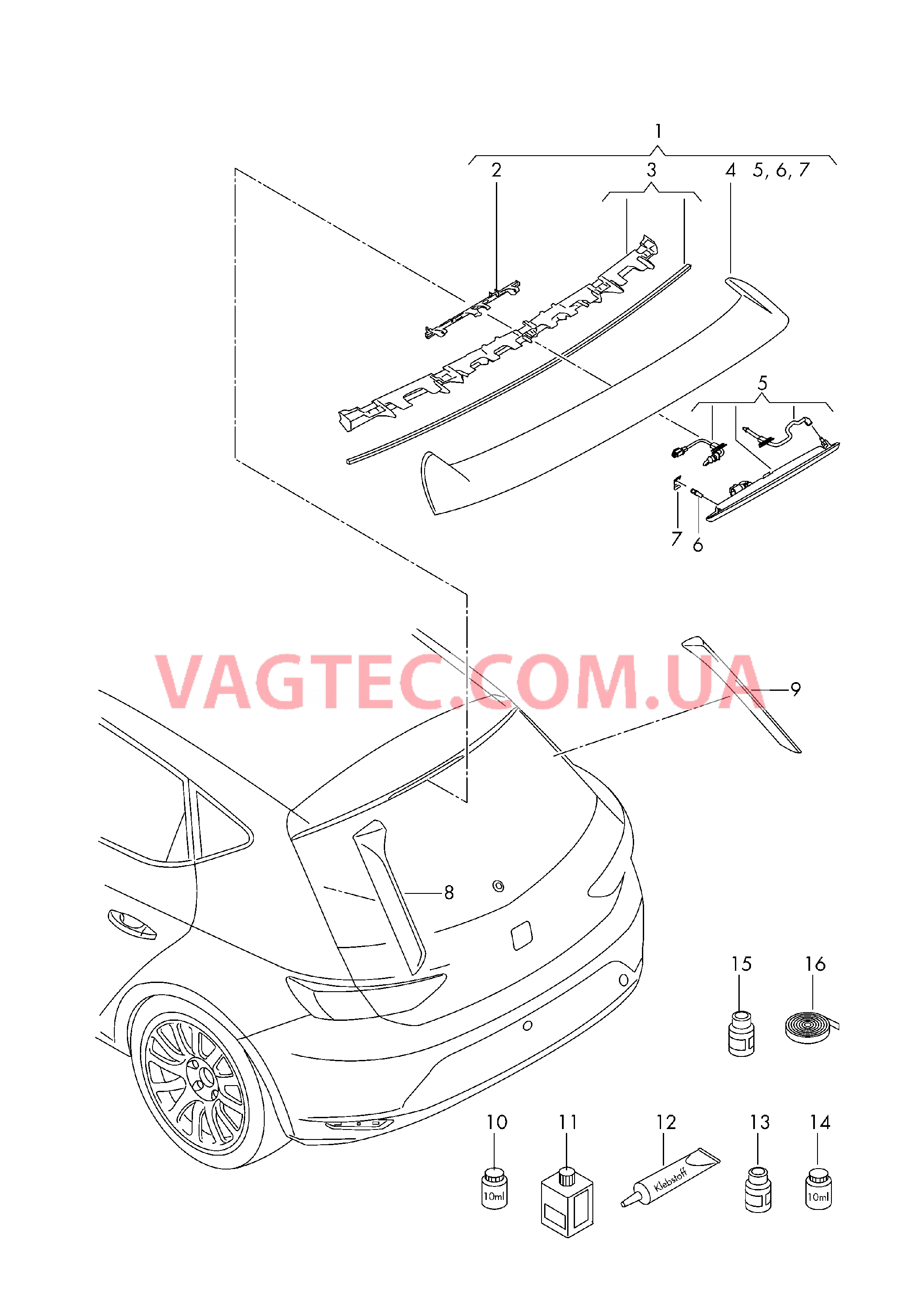 Cпойлер крышки багажника с верхним стоп-сигналом  Cпойлер Клеящий и уплотняющий материал  для SEAT Leon 2017