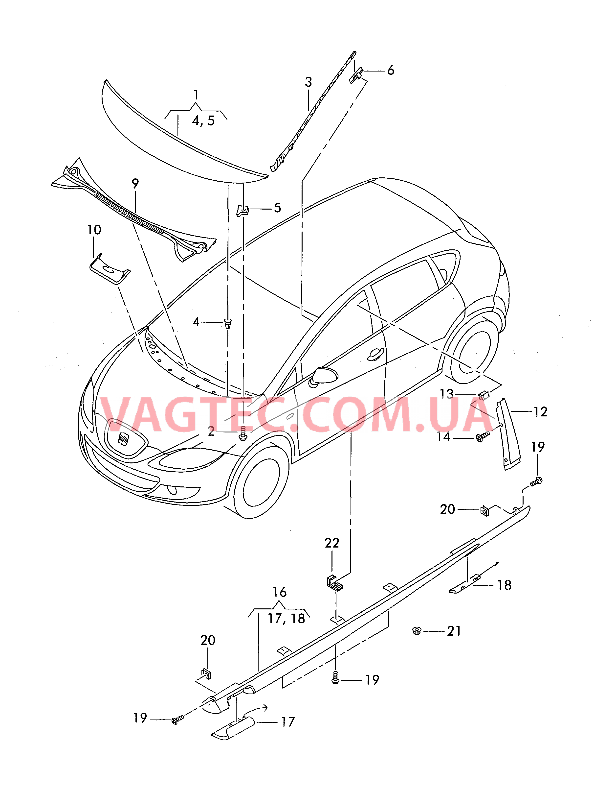 Накладка Капот Облицовка стойки B  для SEAT Leon 2008