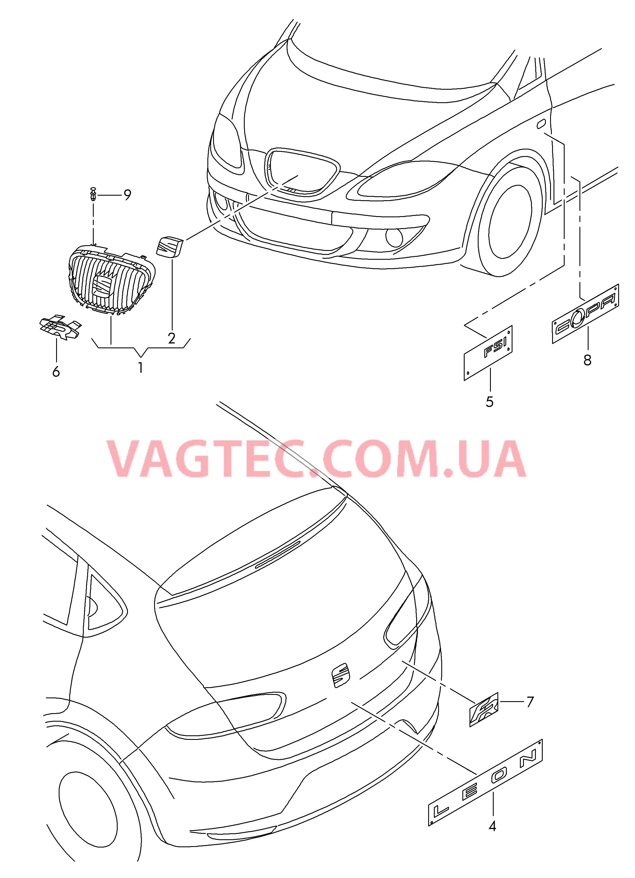 Решётка радиатора Надписи  для SEAT Leon 2012