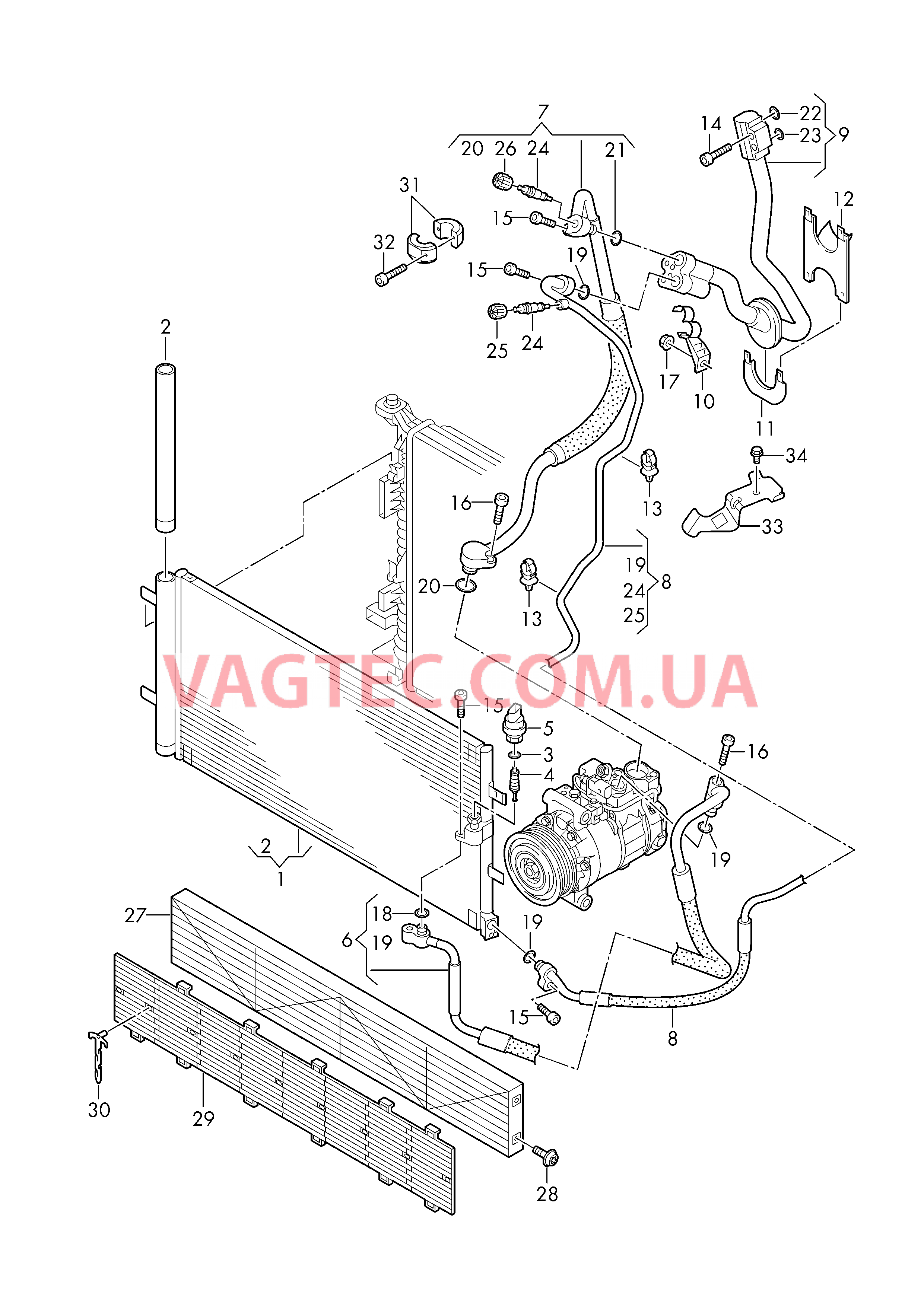 Конденсатор климат.установки Циркуляция хладагента  для AUDI A6 2012