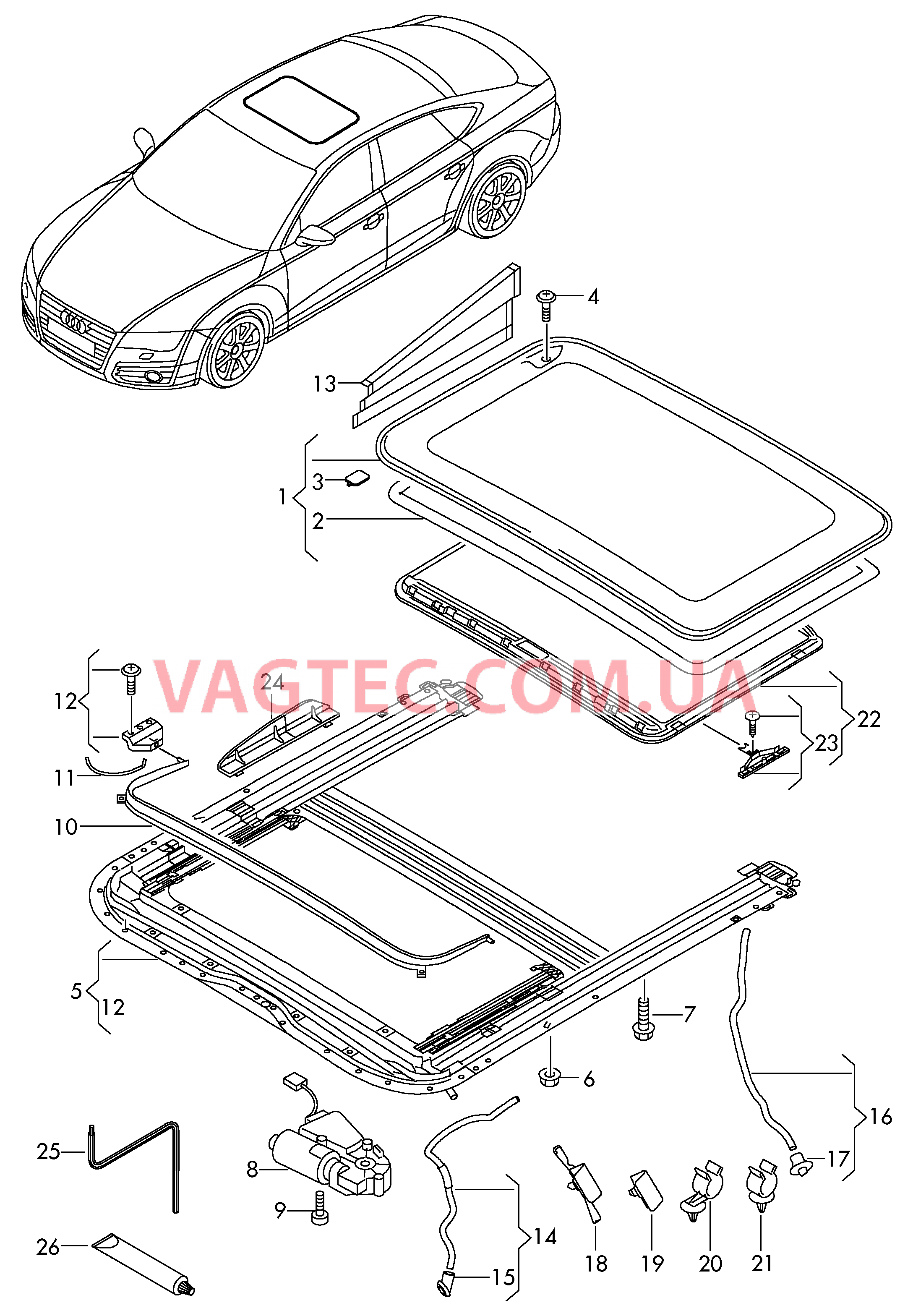 Стекл. подъёмно-сдвижной люк  для AUDI A7 2015