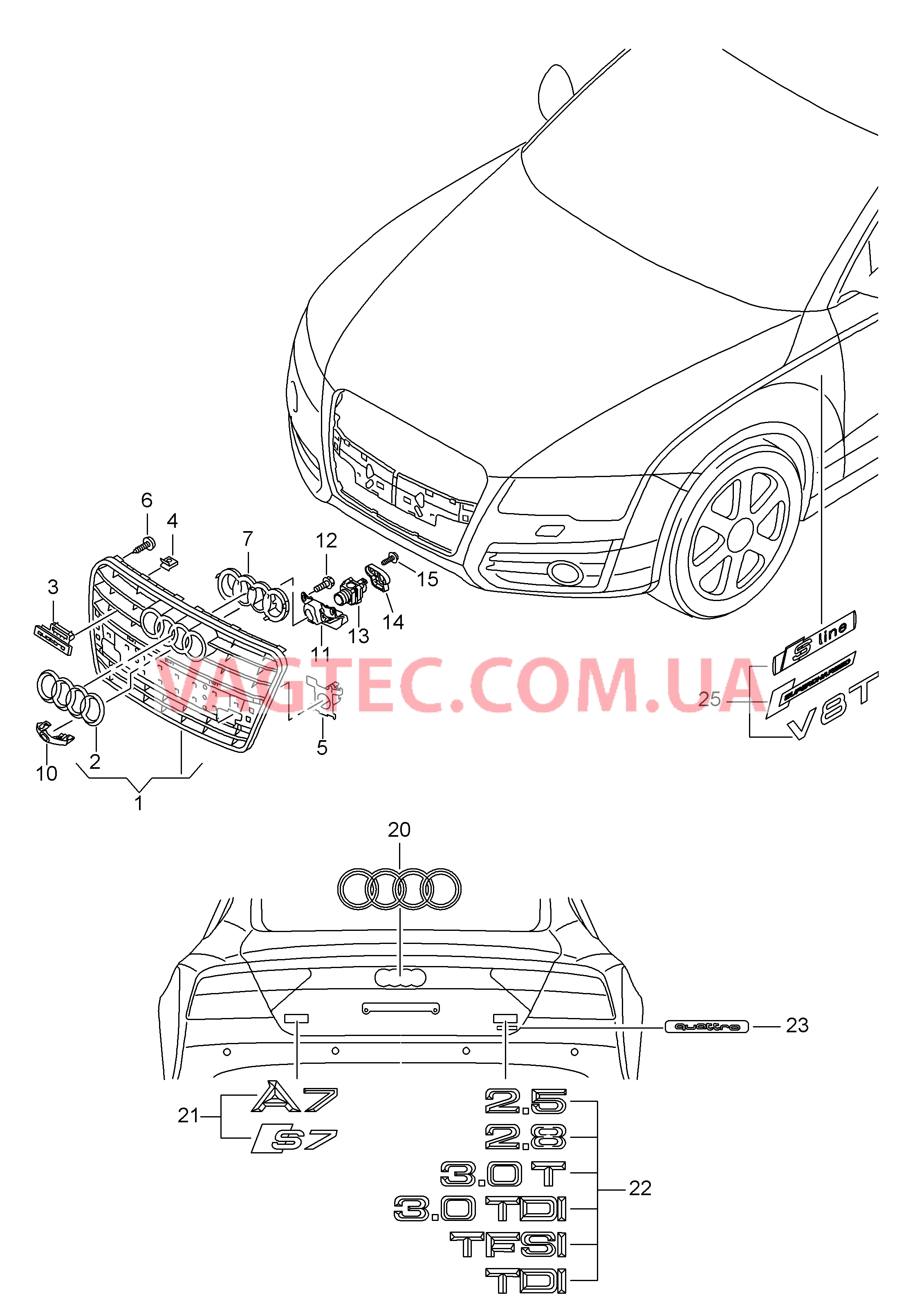 Решётка радиатора Надписи  для AUDI A7 2014