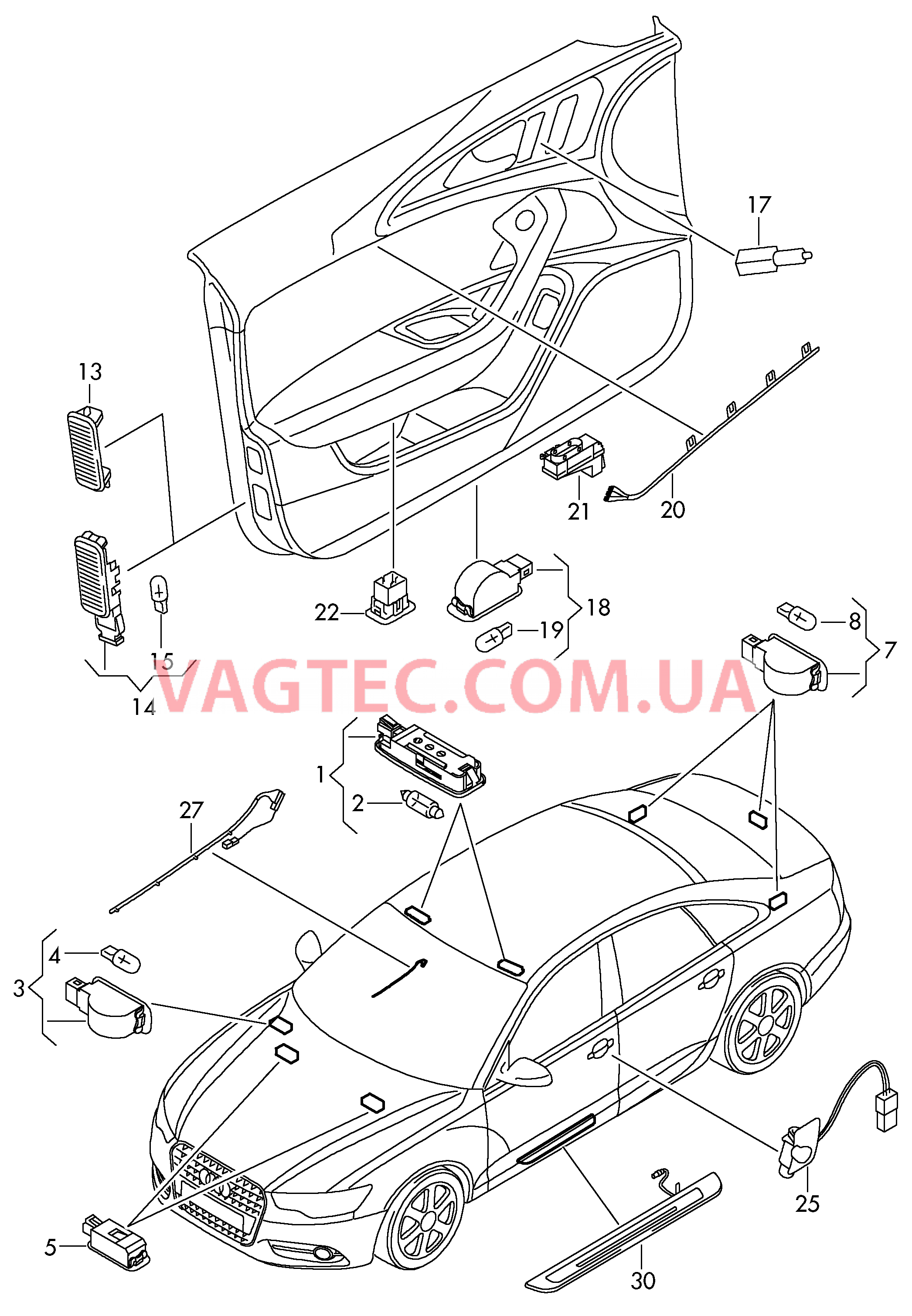 Освещение в салоне  для AUDI A6 2013