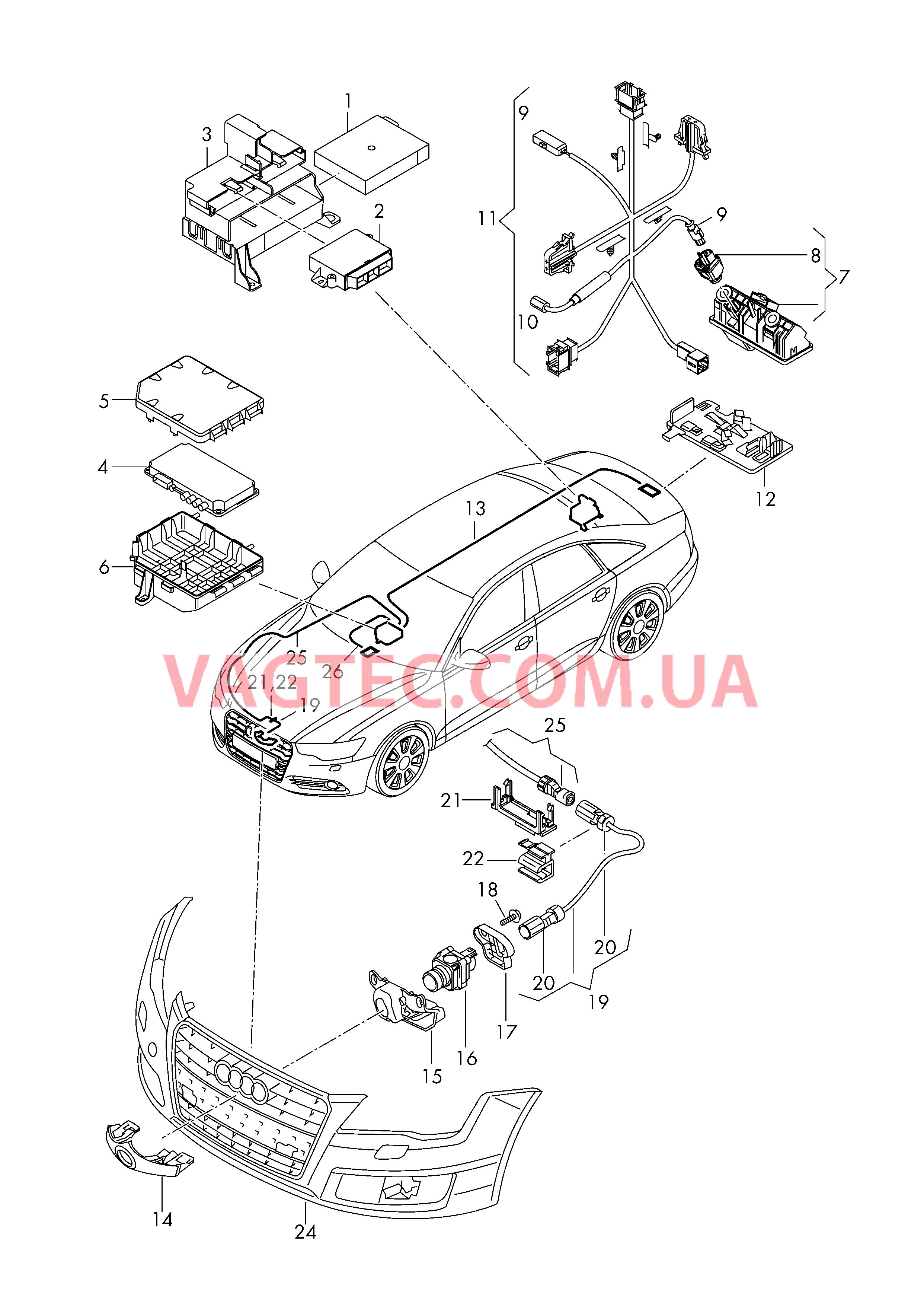 Парковочный ассистент с камерой заднего вида  и Камера сист. кругового обзора  для AUDI A6 2017