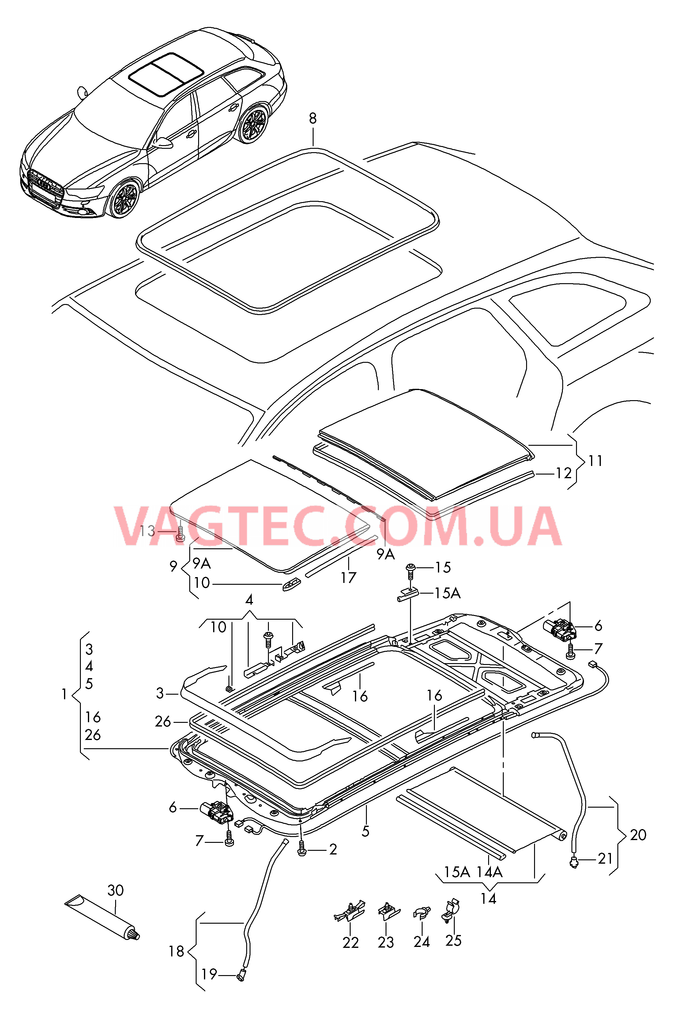 Стекл. подъёмно-сдвижной люк  для AUDI A6 2018