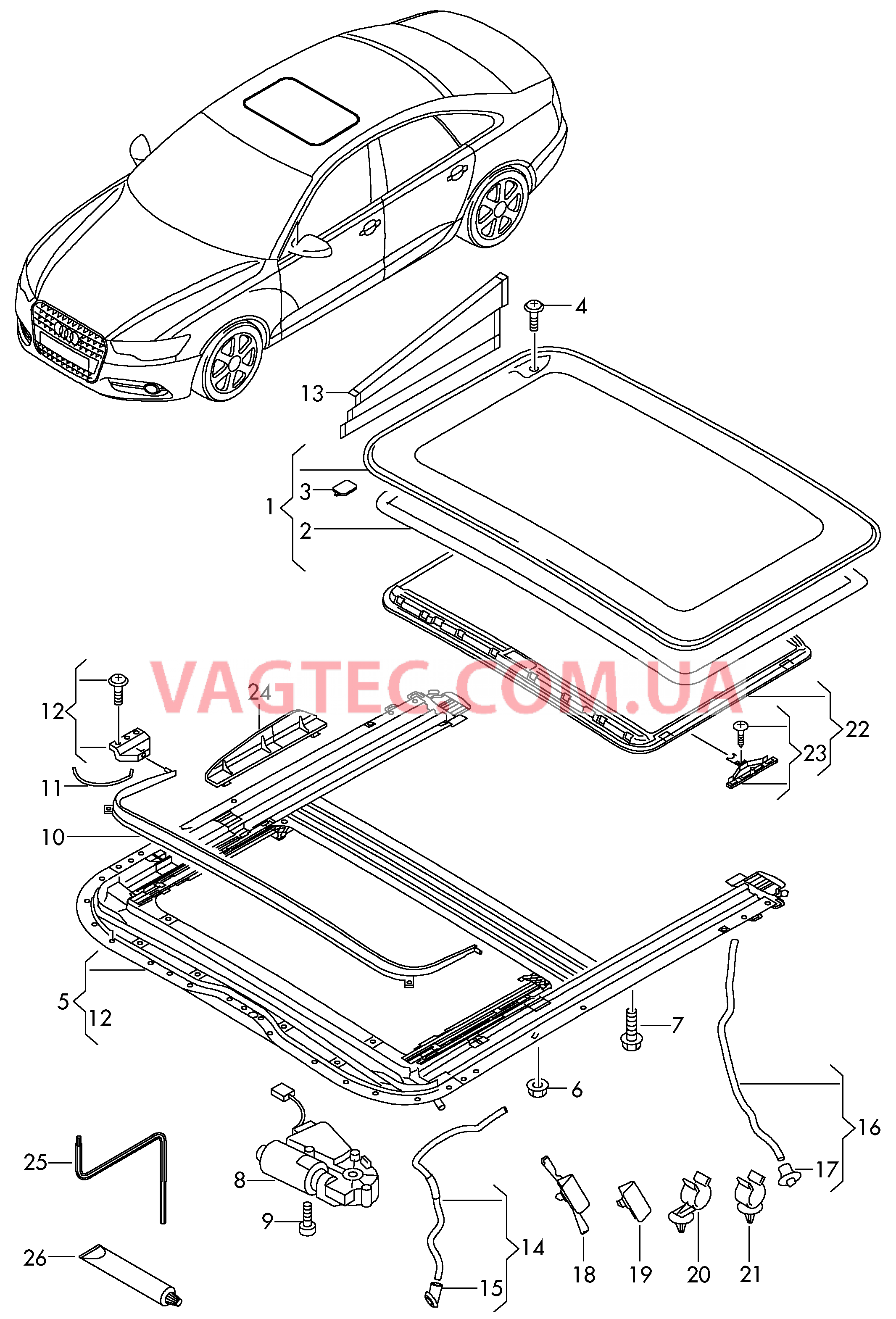 Стекл. подъёмно-сдвижной люк  для AUDI A6 2016
