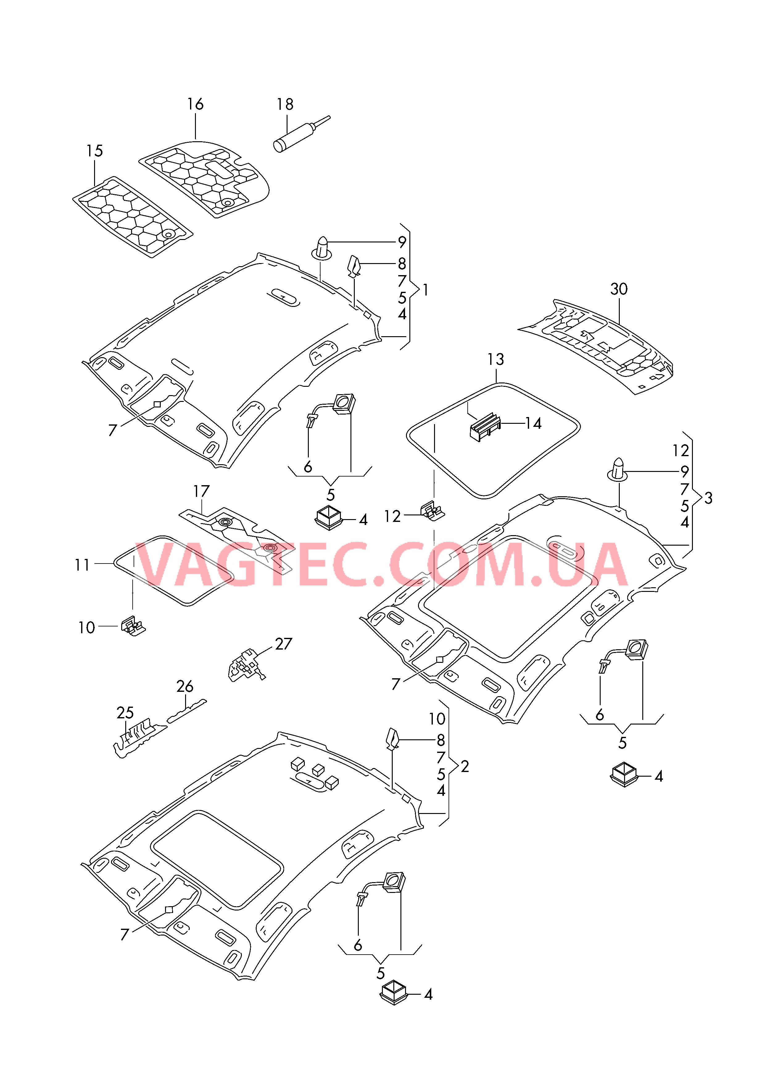 Формованная панель потолка исп.вместе с позицией(-ями):  для AUDI A6 2019