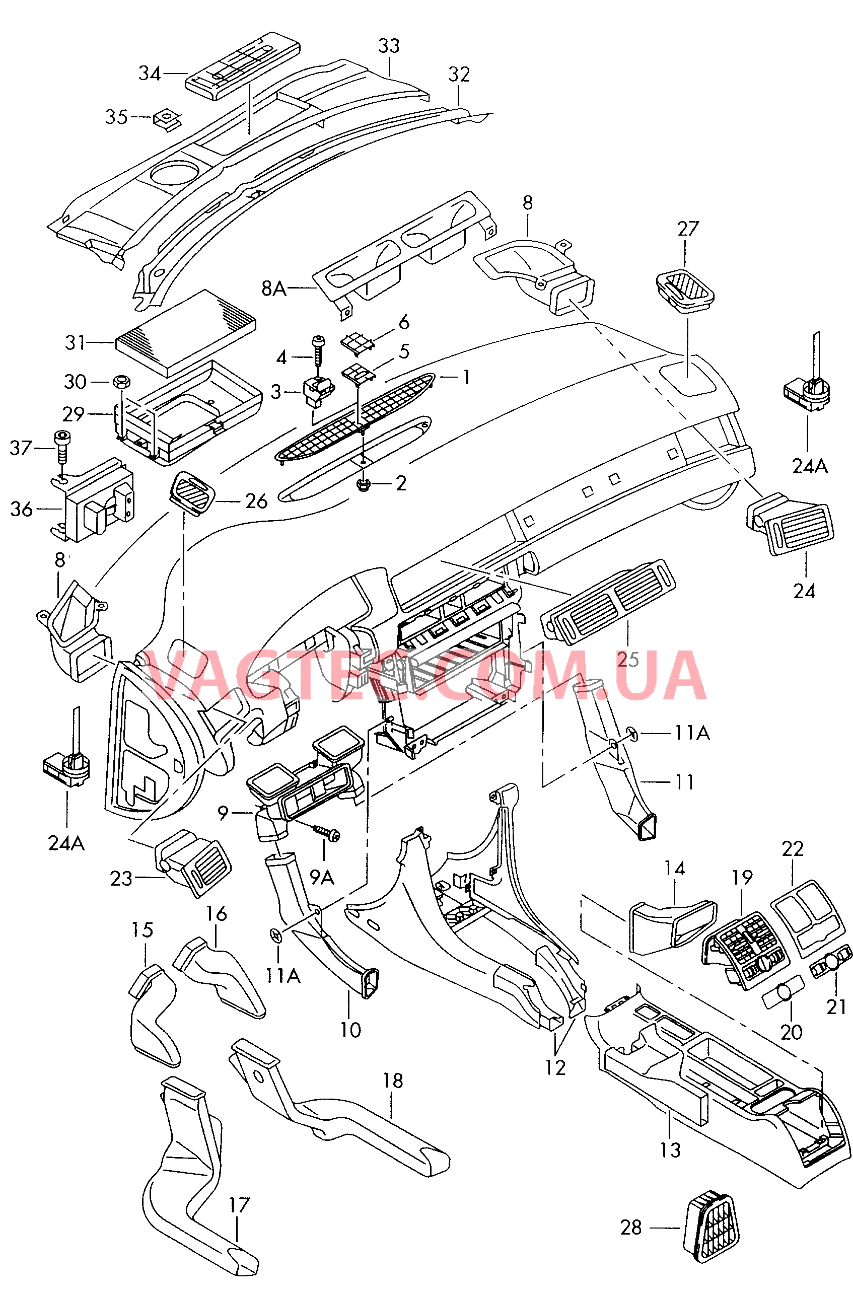  AUDI A6 Возд. канал для обог. простр. для ног, возд. шланги и дефл.  Водоотводящий щиток  для AUDI A6 2001