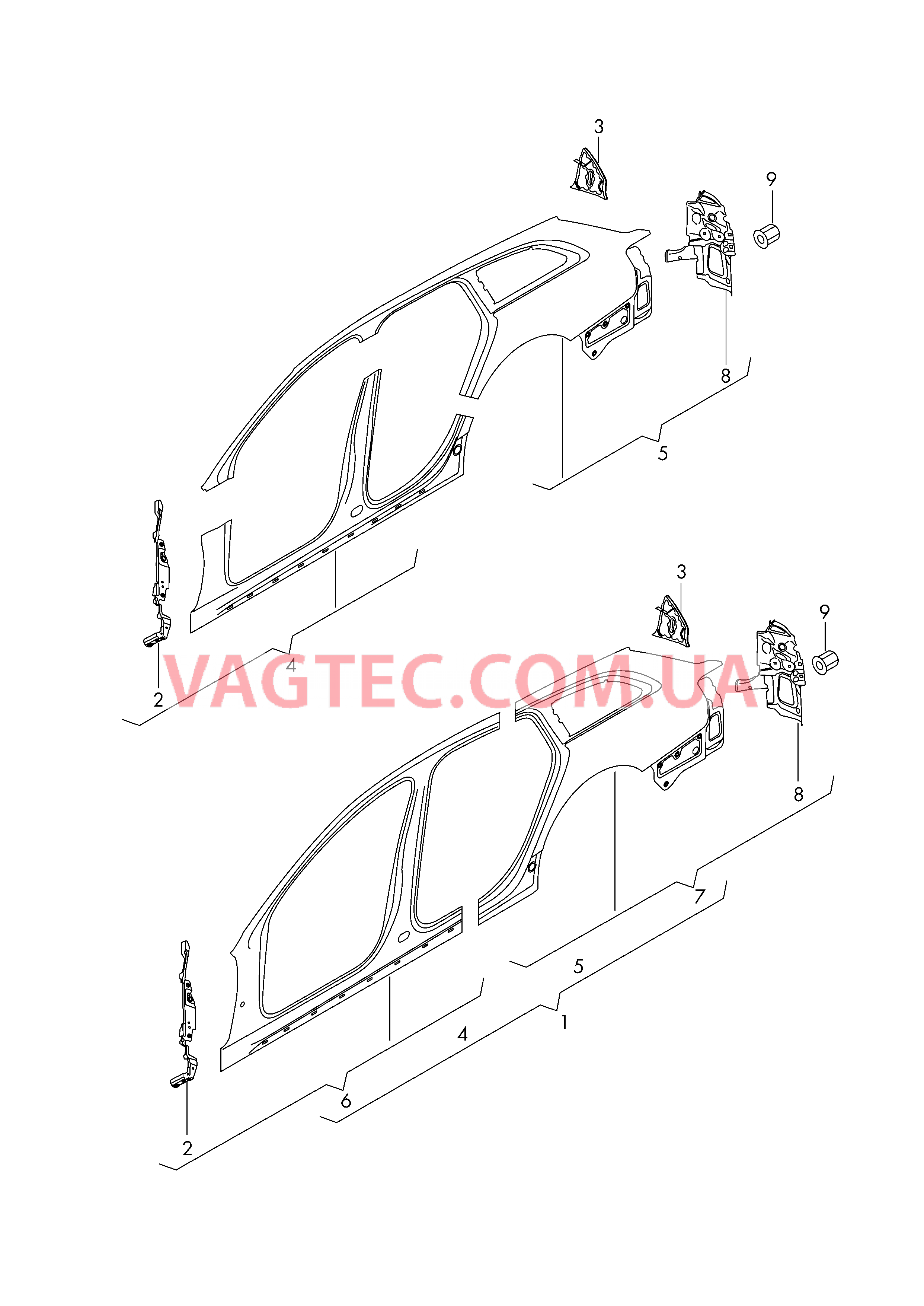 Отрезная деталь каркас боковины  для AUDI A6Q 2015