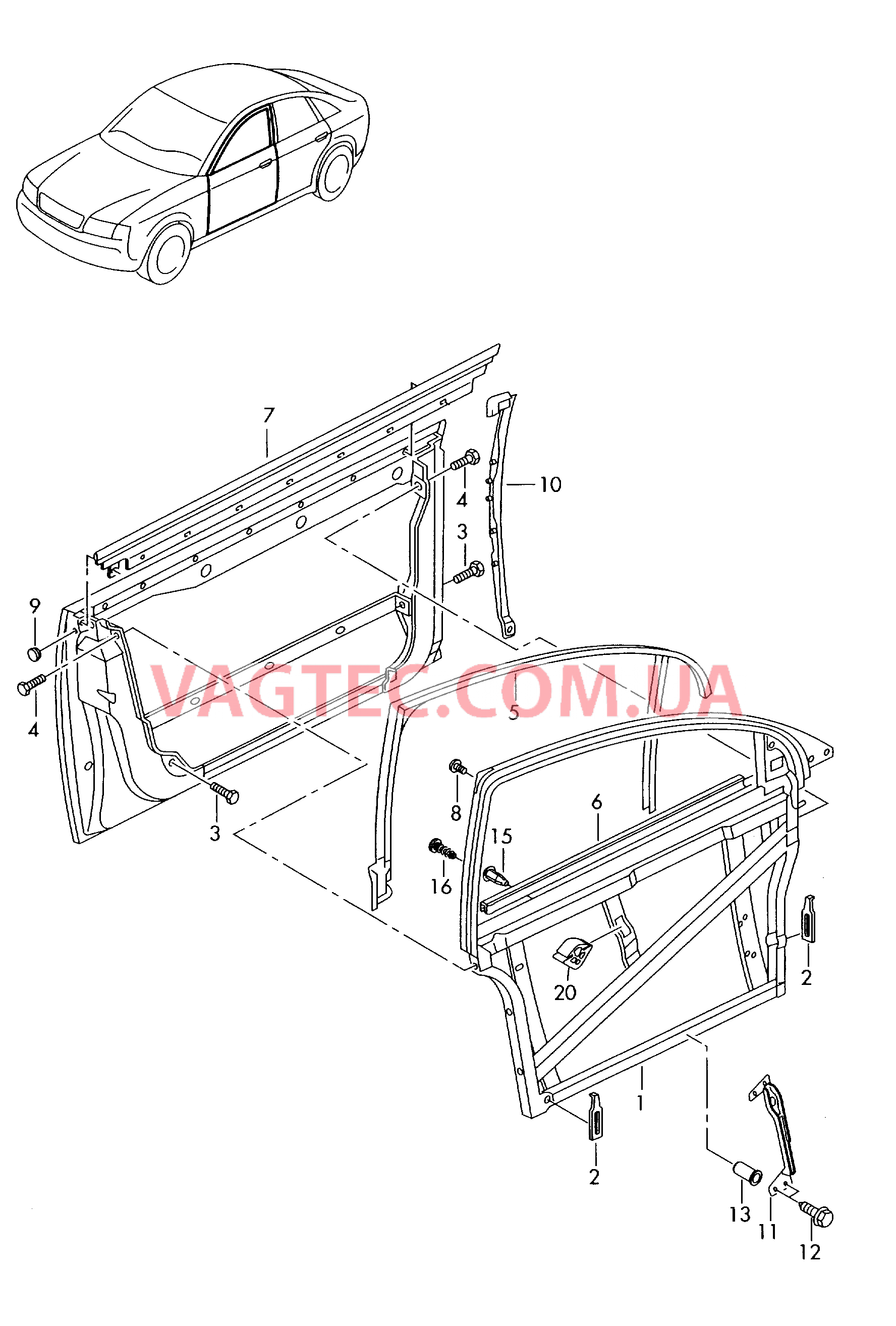  AUDI A6 Основание для деталей и узлов двери с рамкой стекла двери  для AUDI A6 2001