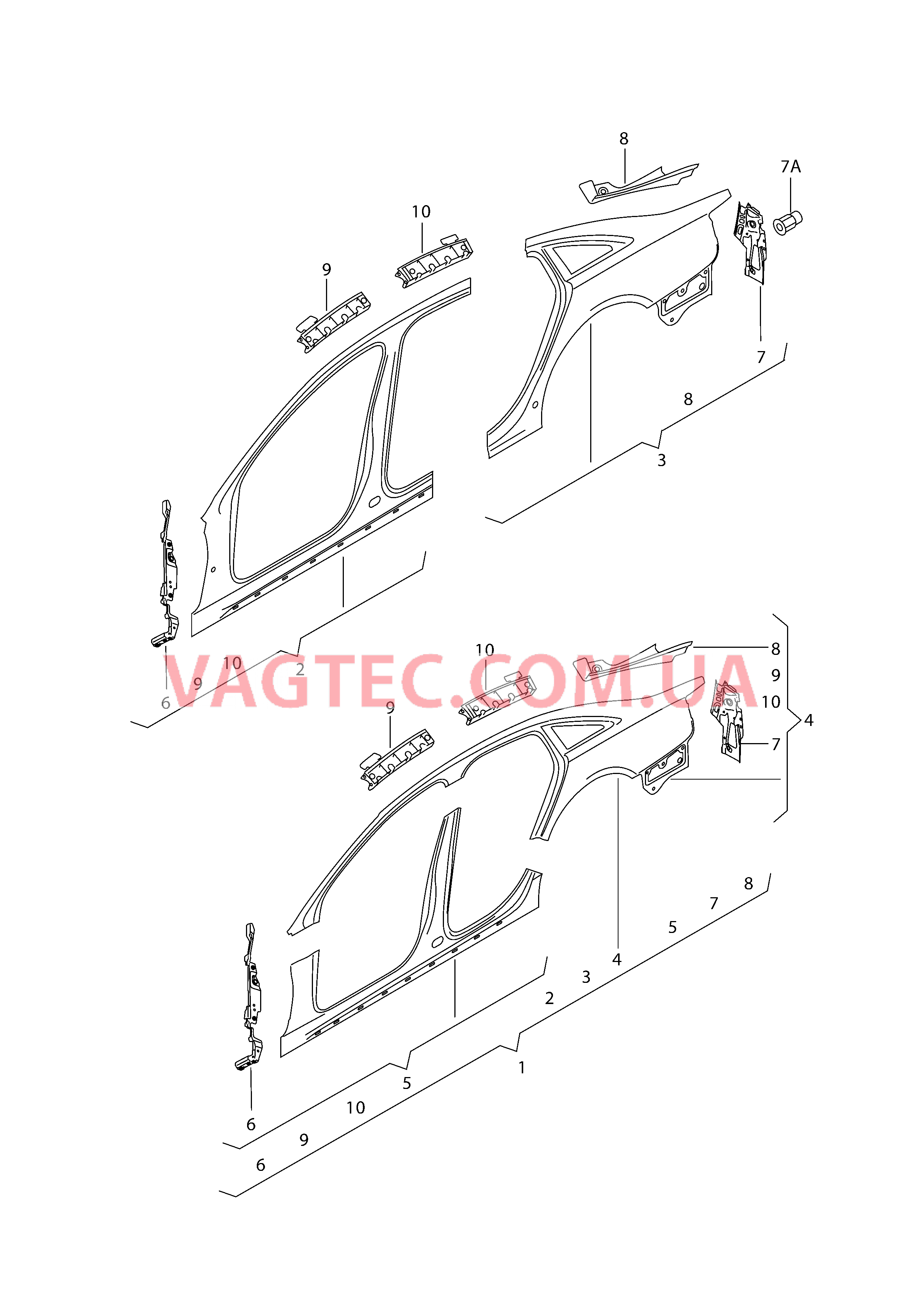 Отрезная деталь каркас боковины  для AUDI A6Q 2016