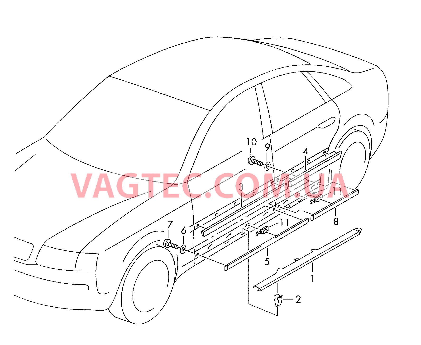 Накладка порога Защитные молдинги  для AUDI A6AR 2005