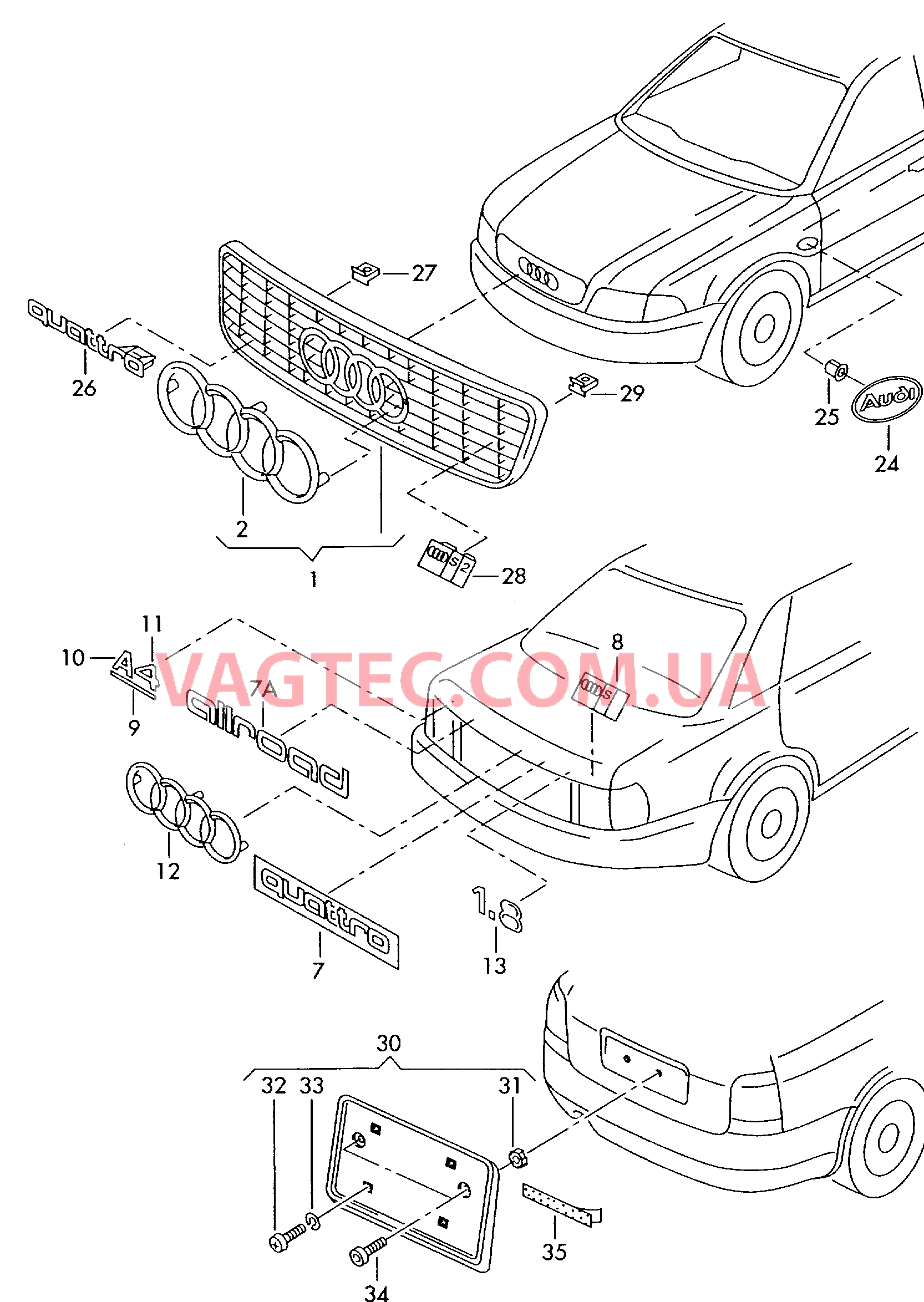 Решётка радиатора Надписи  для AUDI A6Q 2001
