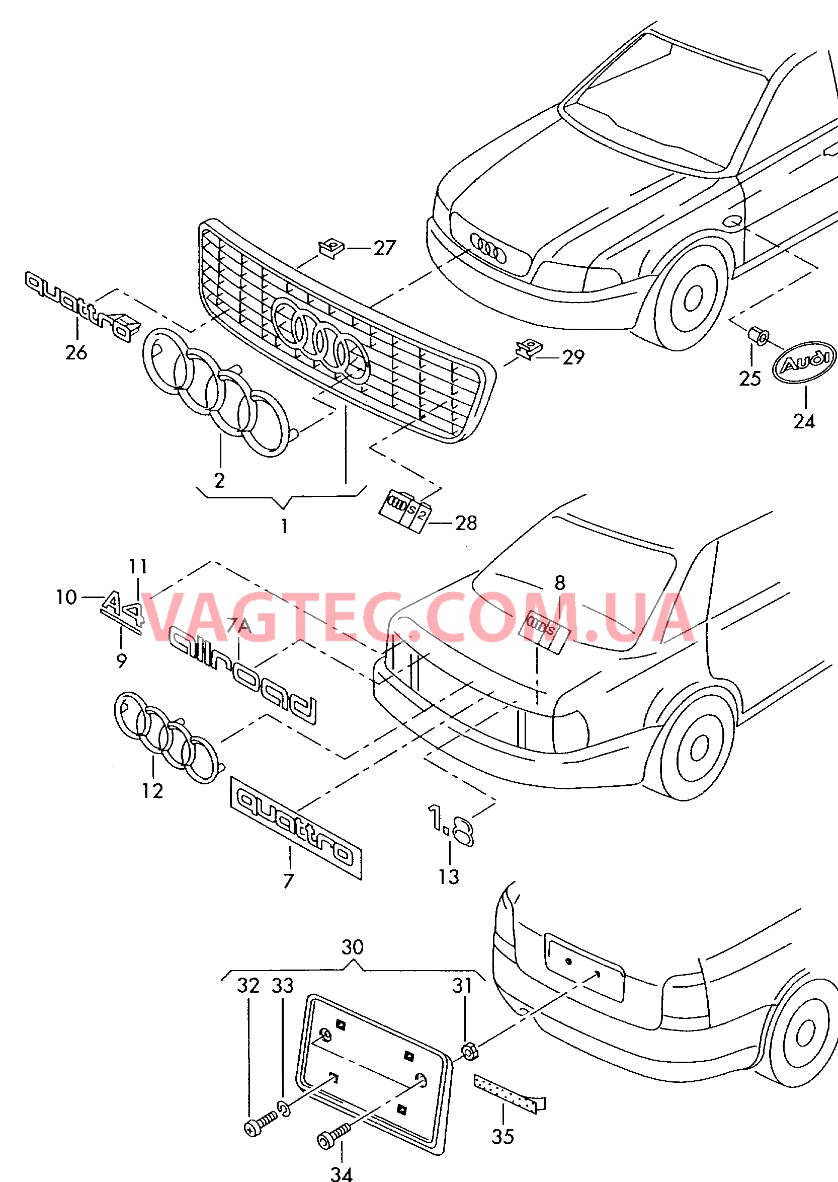 Решётка радиатора Надписи  для AUDI A6AR 2001