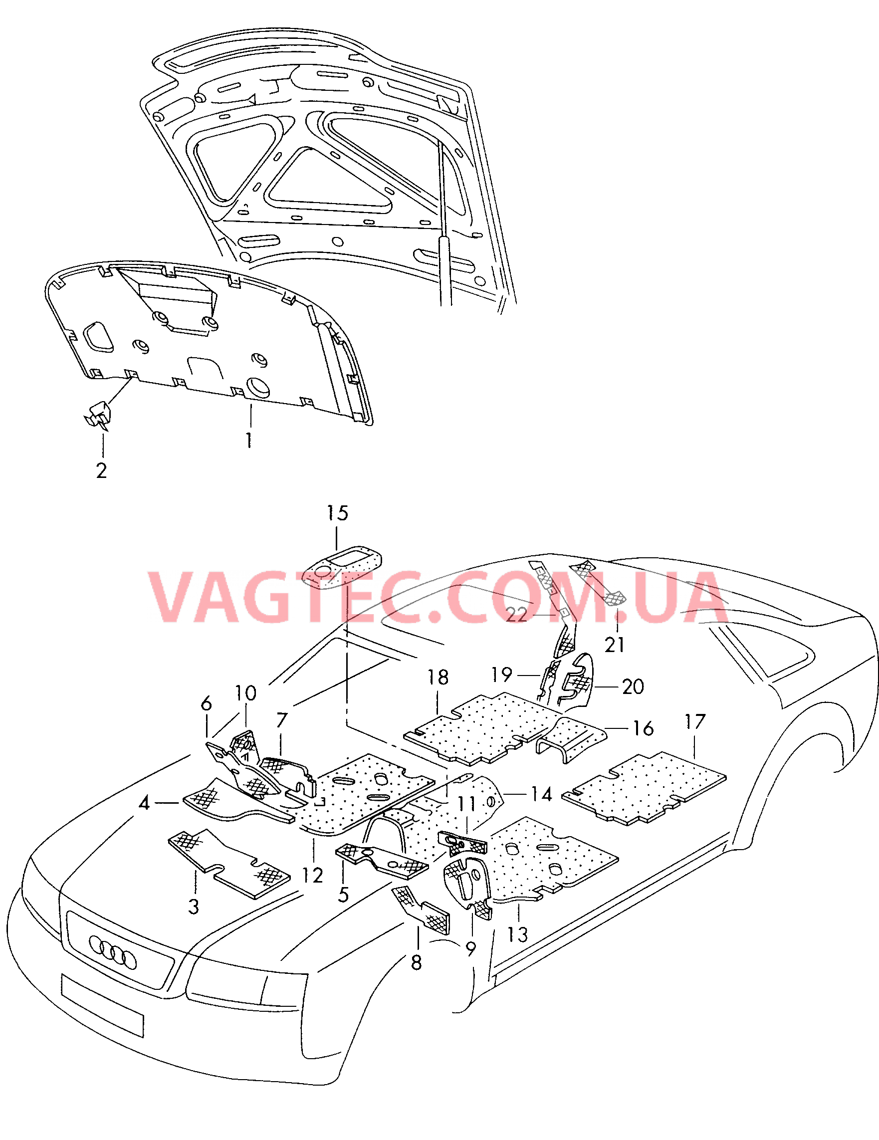 Шумоизоляция для крышки Шумоизоляция пола, моторного щита и туннеля  для AUDI A6Q 2002