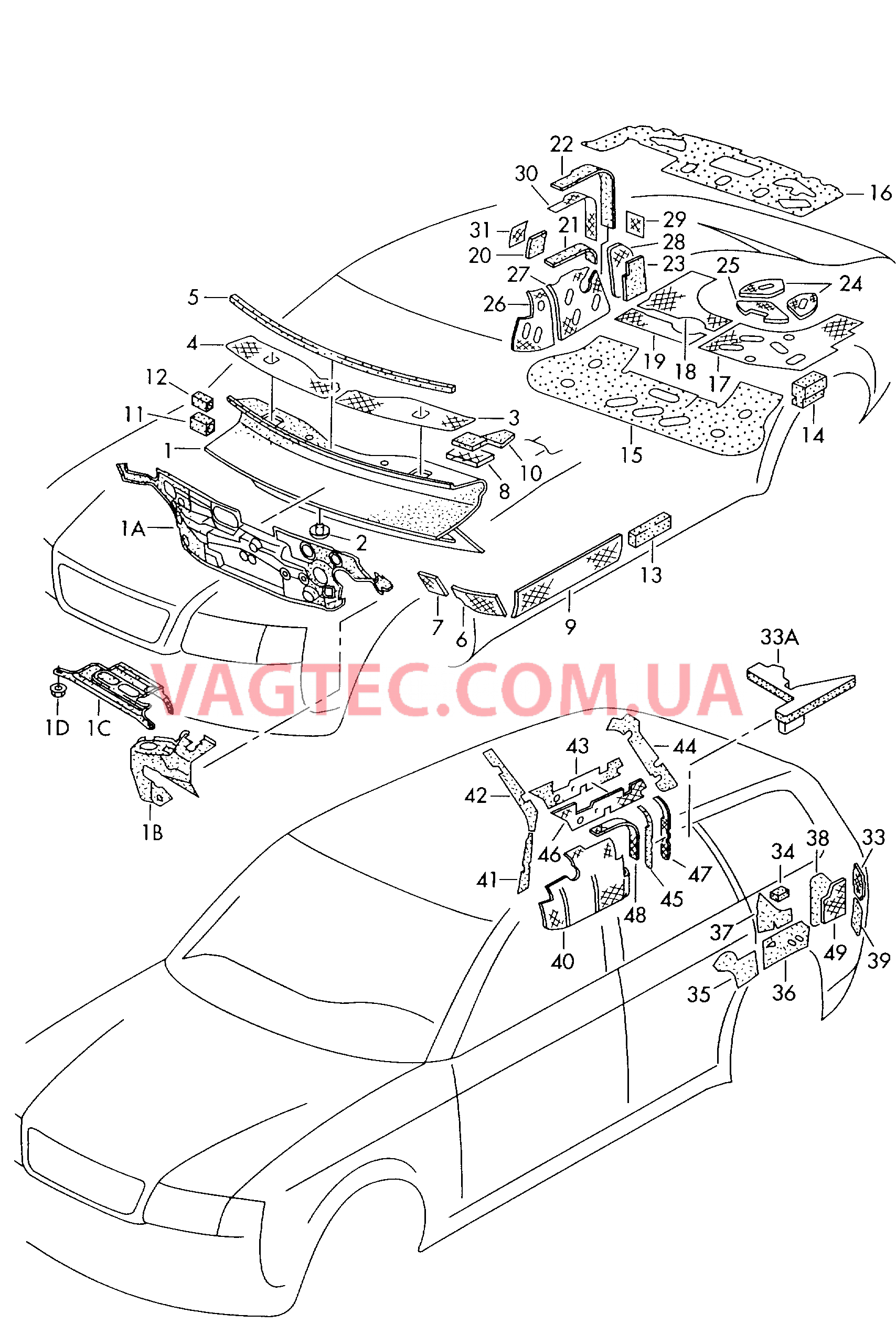 Шумоизоляция моторного щита Шумоизоляция полки заднего окна  Шумоизоляция багажника  для AUDI A6Q 2000
