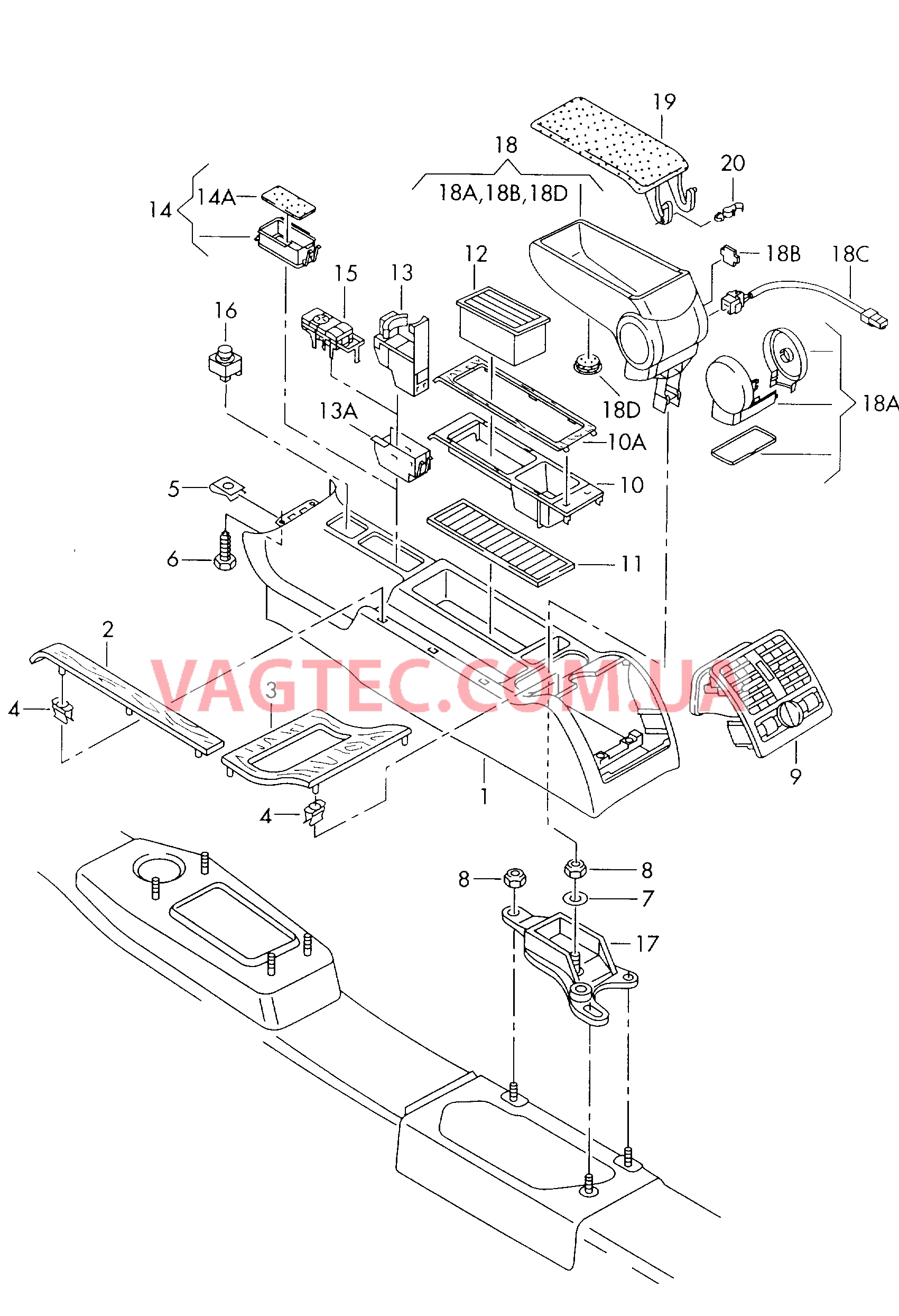  AUDI A6 Центральная консоль Подлокотник с вещевым отсеком  для AUDI A6 2001