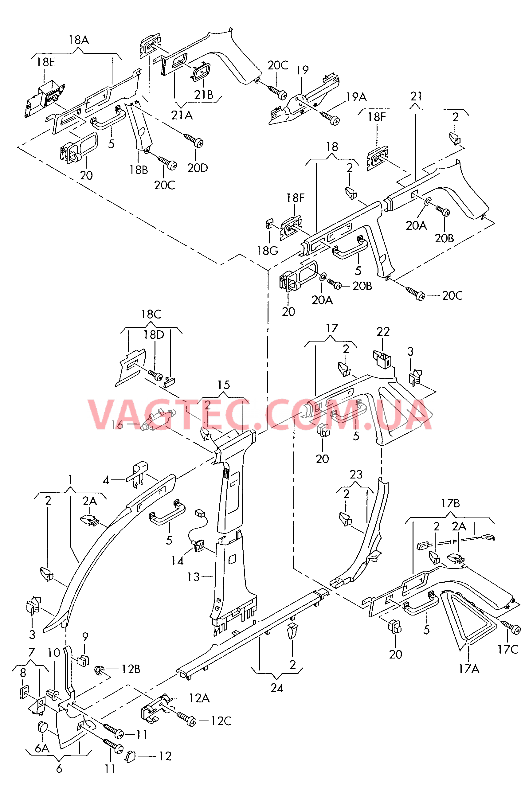 Облицовка стойки Облицовка порога   F             >> 4B-3-045 000* F             >> 4B-3-060 000* для AUDI A6Q 2003