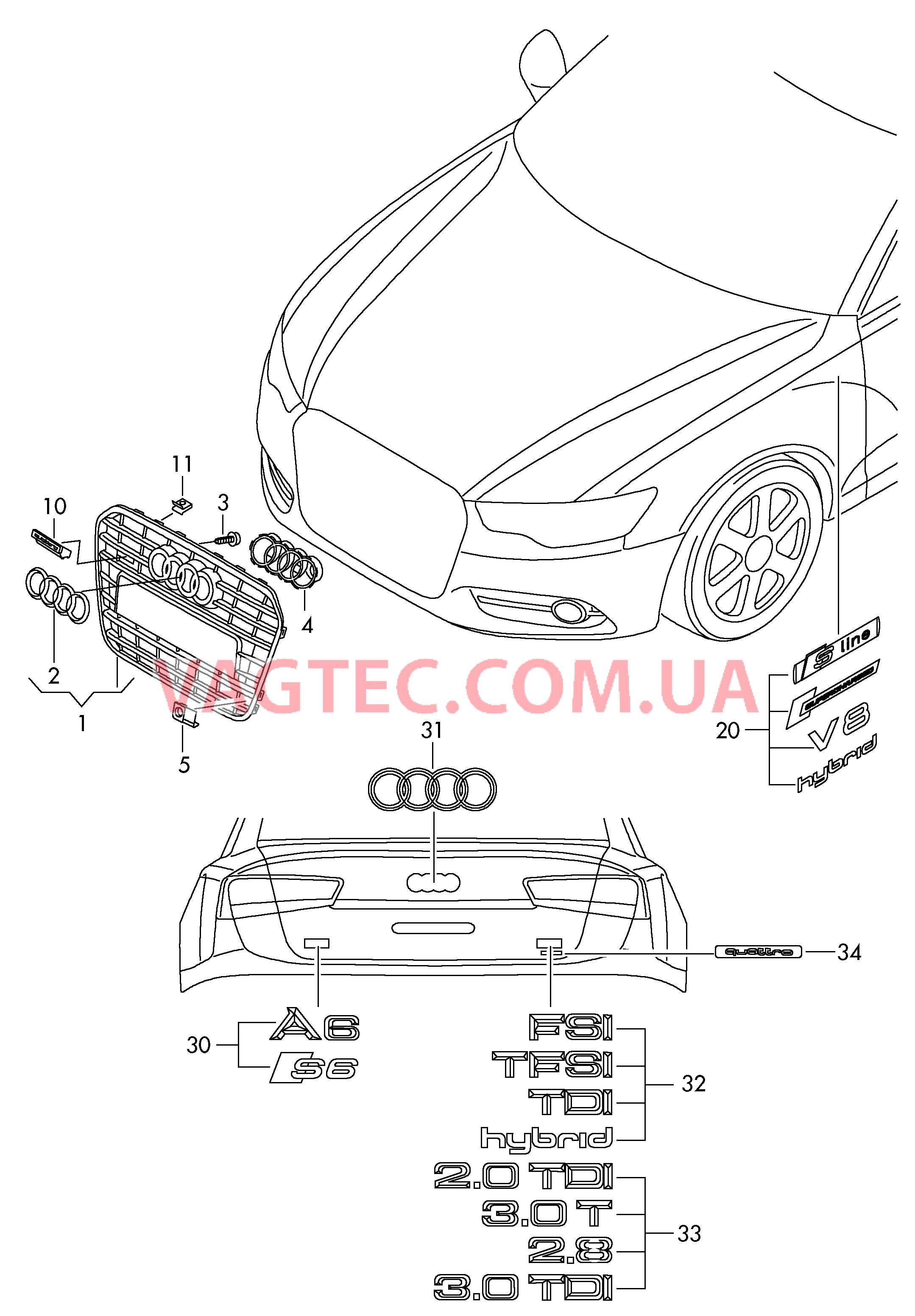 Решётка радиатора Надписи  для AUDI A6Q 2011-1