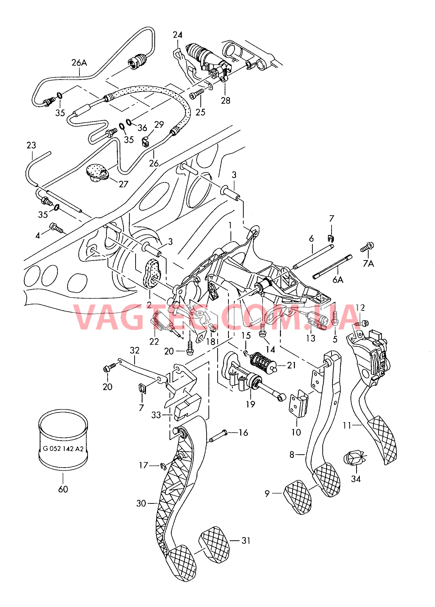 Педальный механизм привода тормозного механизма и сцепления  Механизм акселератора  для AUDI A6Q 2005-1