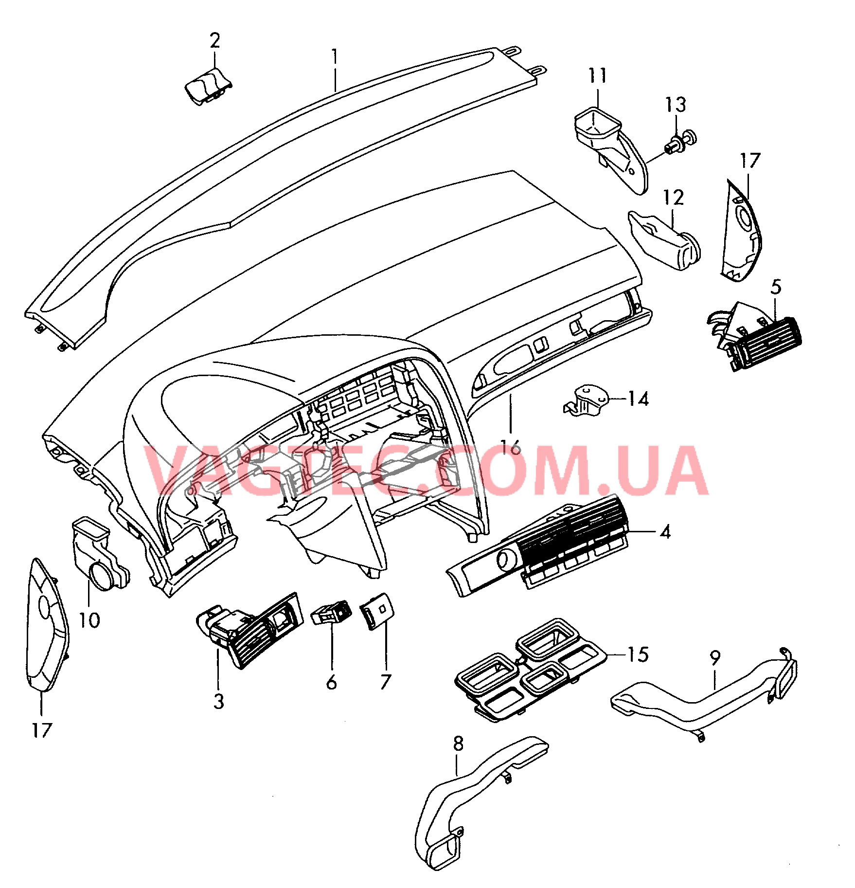 Возд. канал для обог. простр. для ног, возд. шланги и дефл.  для AUDI A6AR 2009