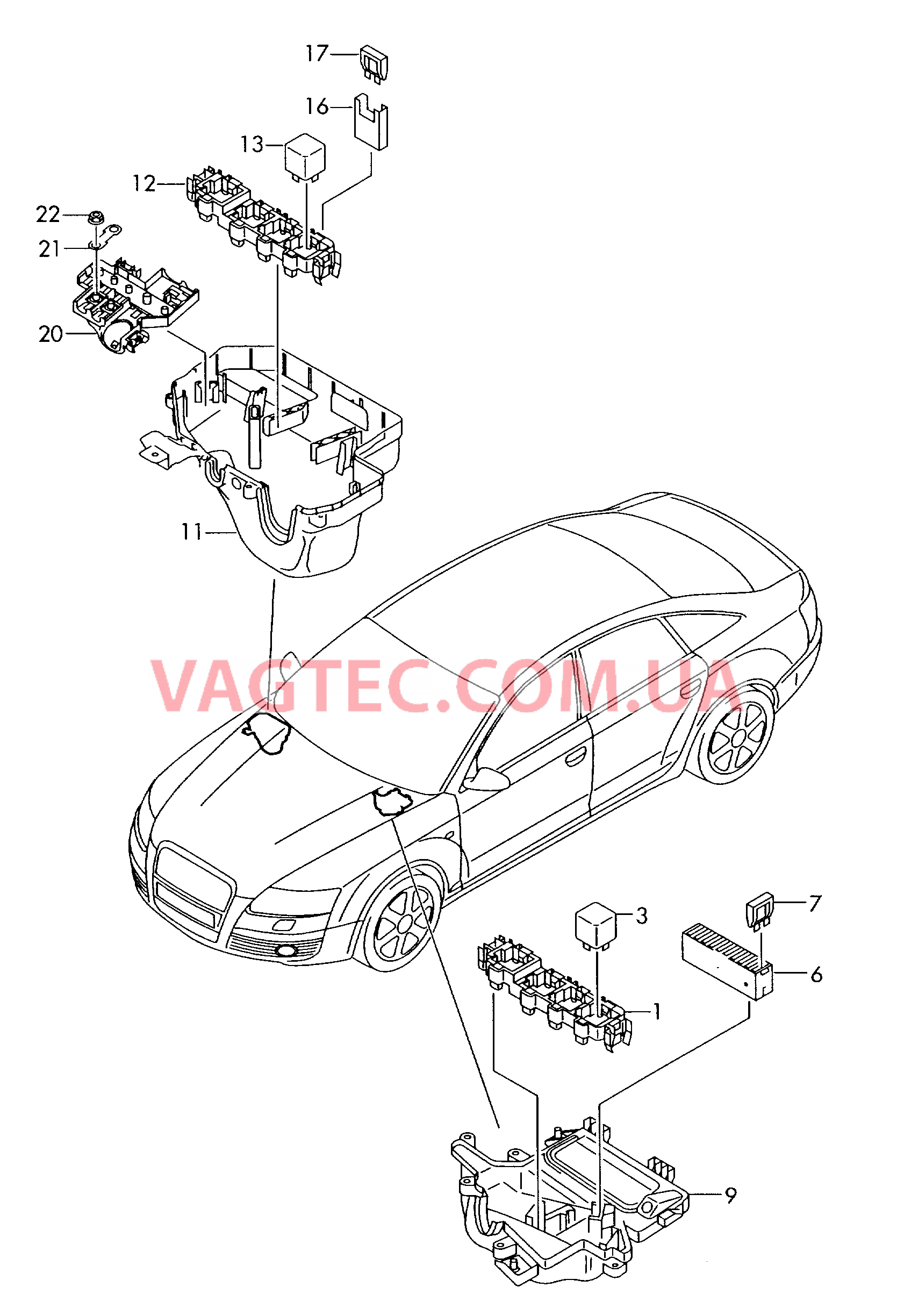 Колодка реле и реле Короб водоотводящий  для AUDI A6 2007