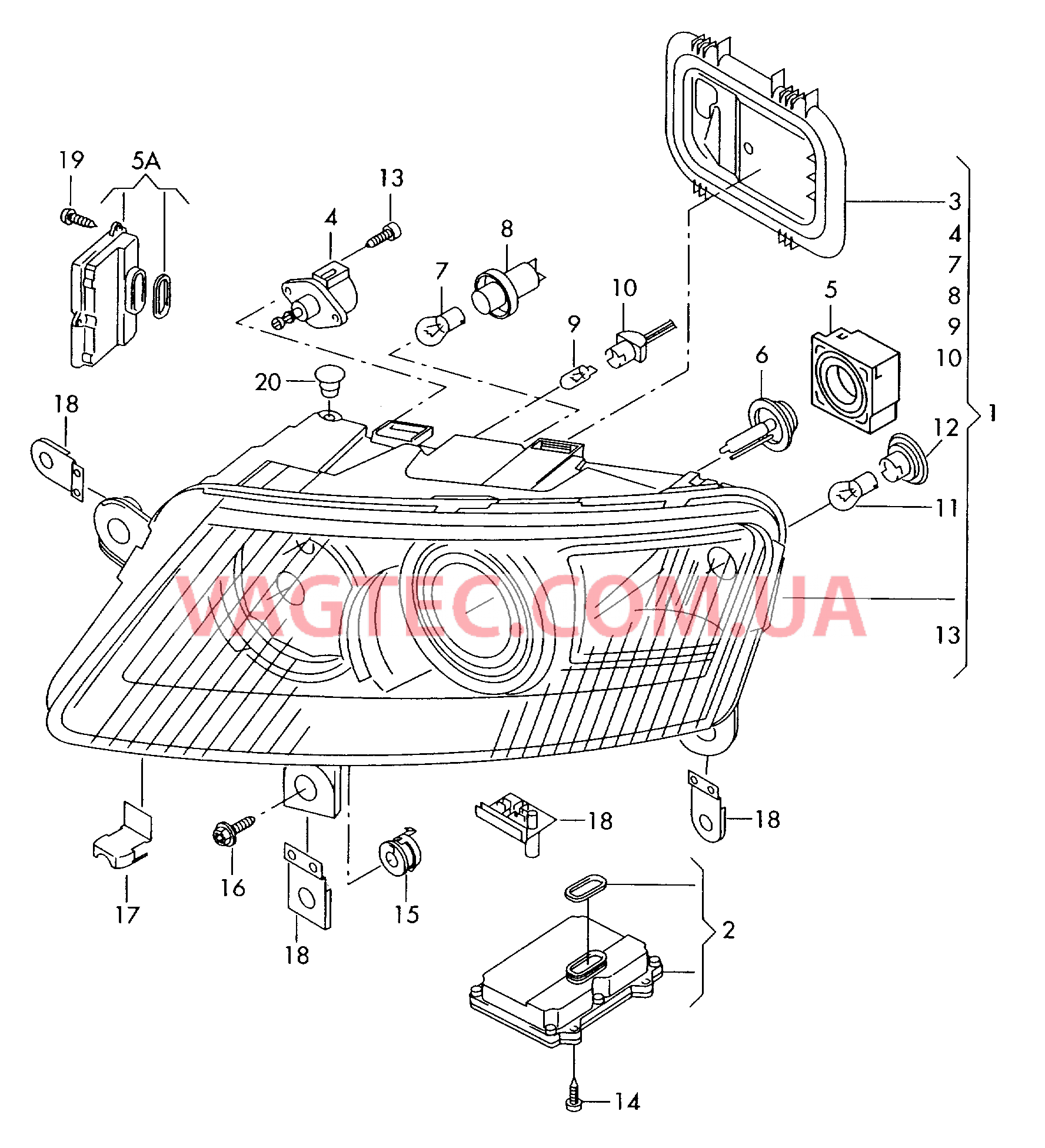 Фара для газоразрядной лампы .  для а/м с автоматическим динамическим корректором фар и динам. адапт.освещением  для AUDI A6Q 2007