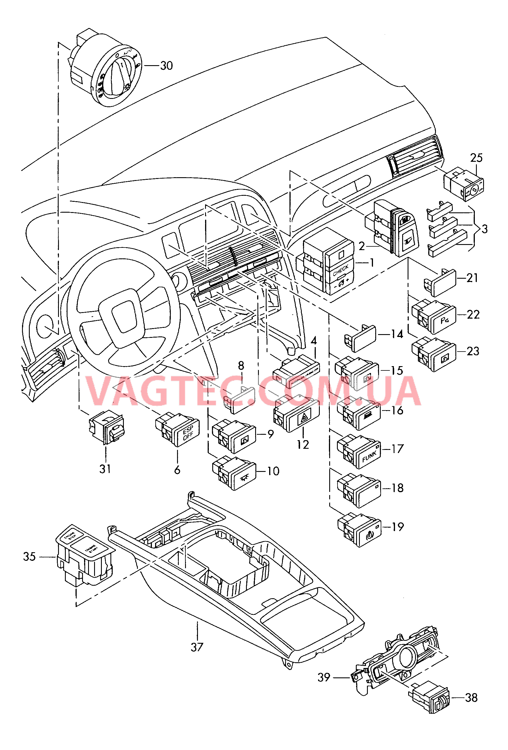 Выключатель в панели приборов Выключатель фар Выключатель в централ. консоли  для AUDI A6Q 2005-1