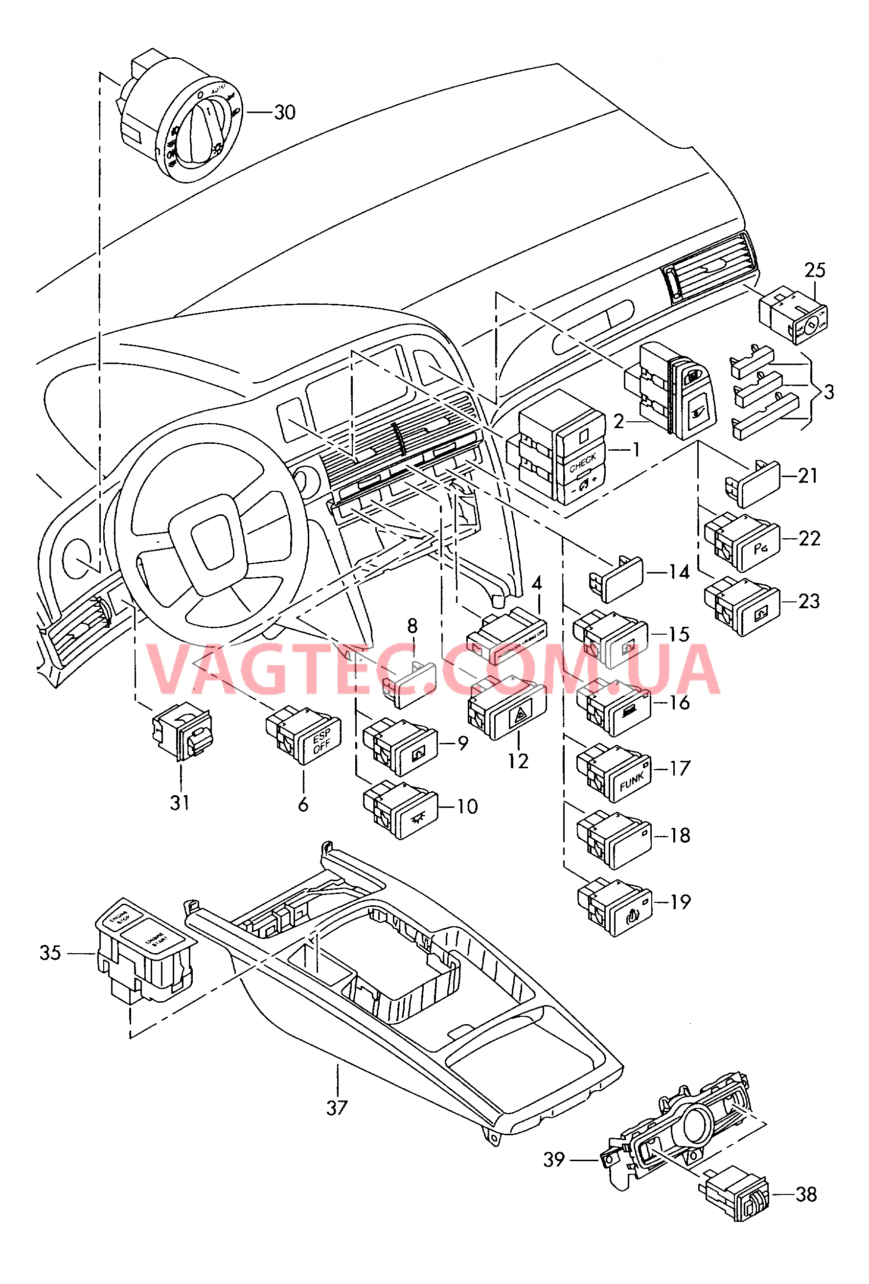 Выключатель в панели приборов Выключатель фар Выключатель в централ. консоли  для AUDI A6Q 2007