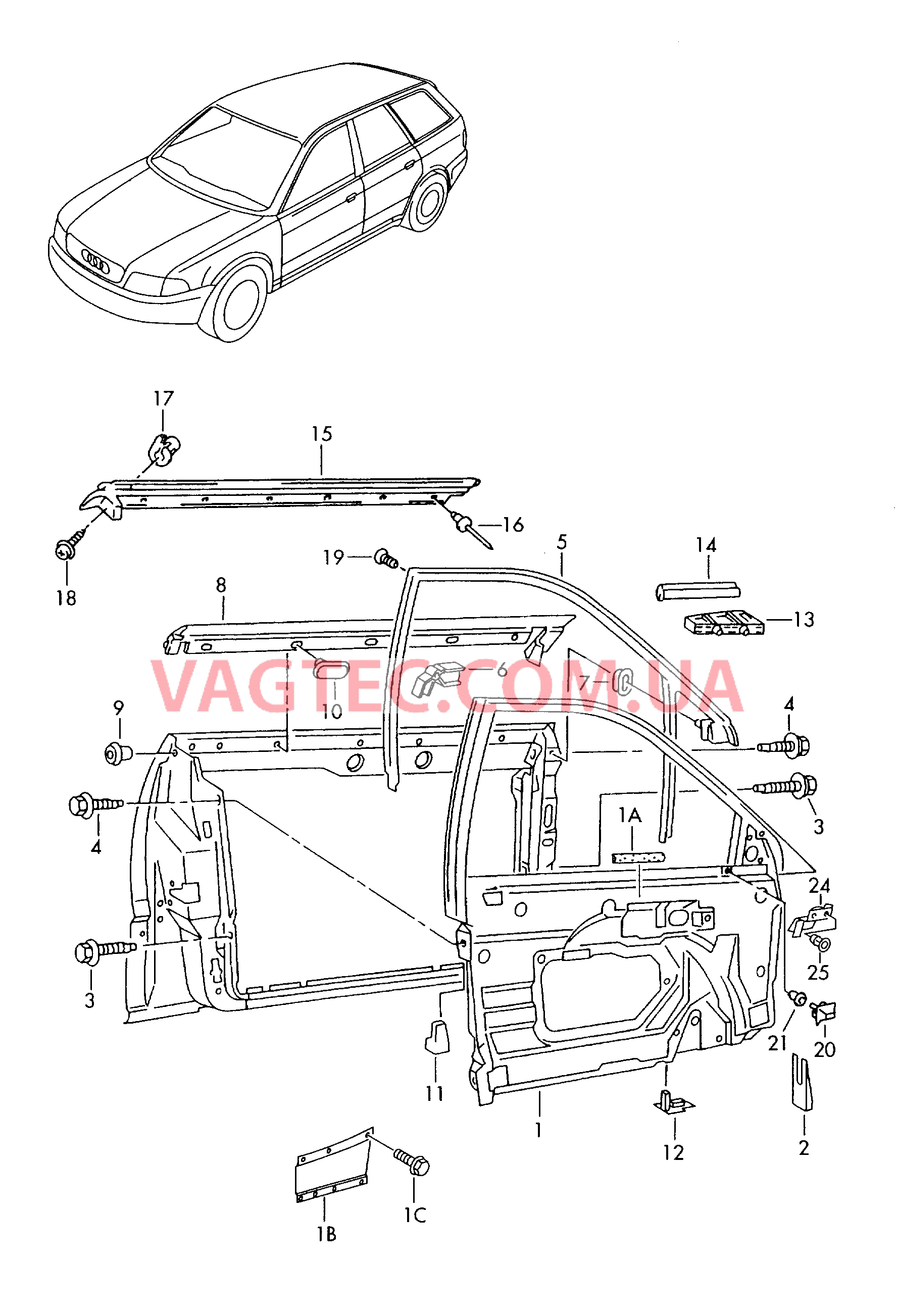 Основание для деталей и узлов двери с рамкой стекла двери  для AUDI RS4 2001