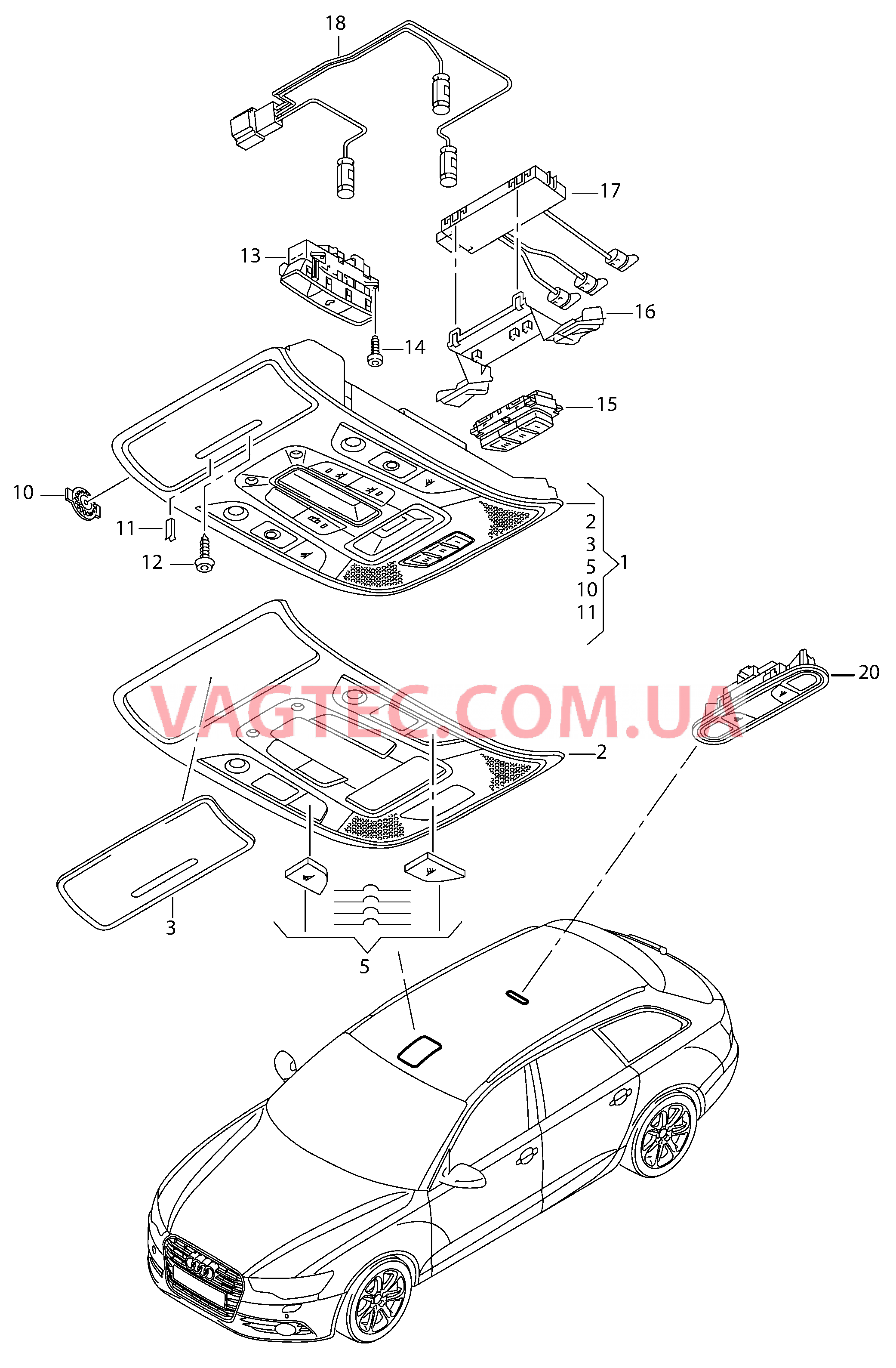 Плафон салона с фонар.д.чтения  D - 07.11.2016>> для AUDI RS6 2019