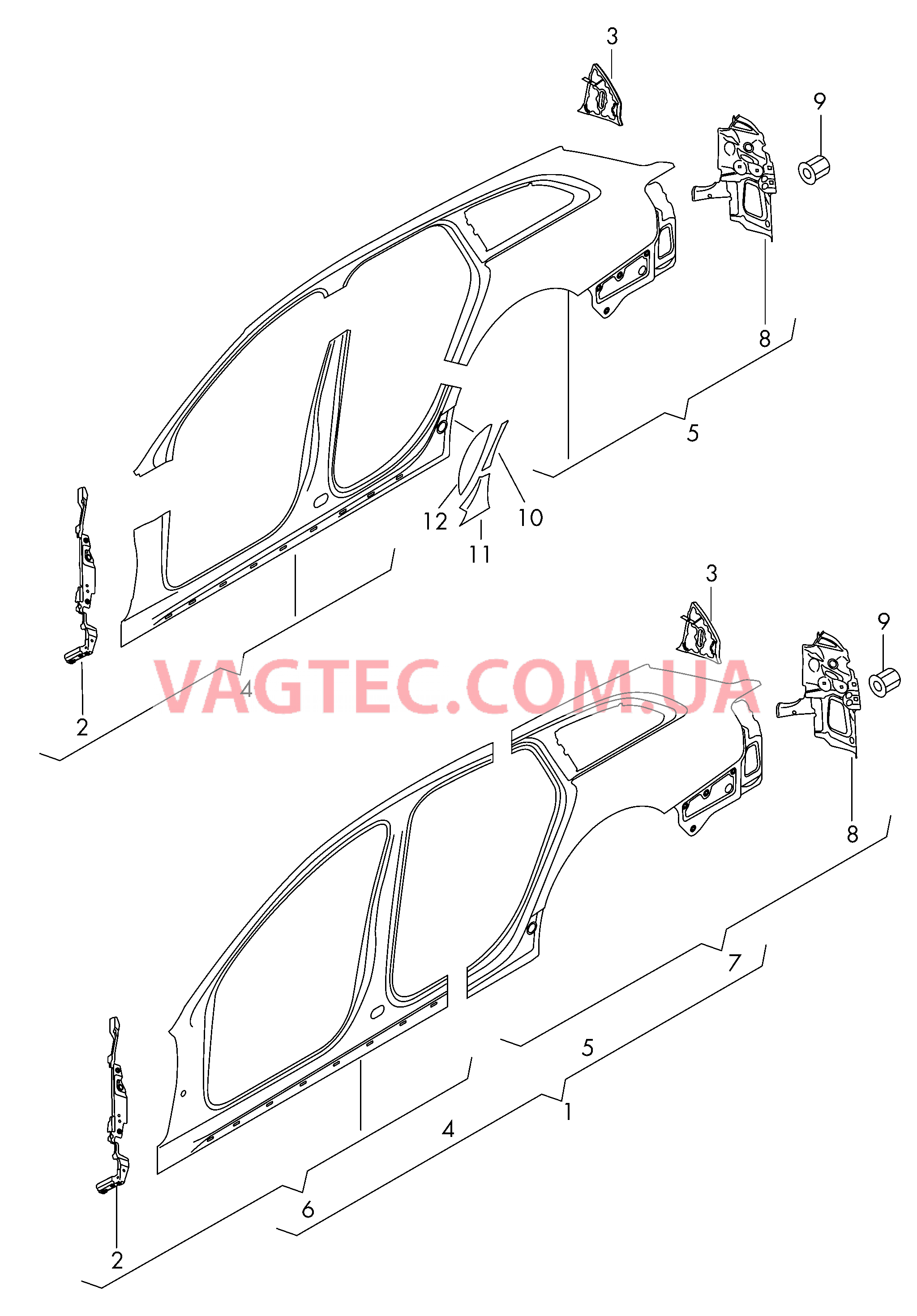 Отрезная деталь каркас боковины  для AUDI RS6 2017