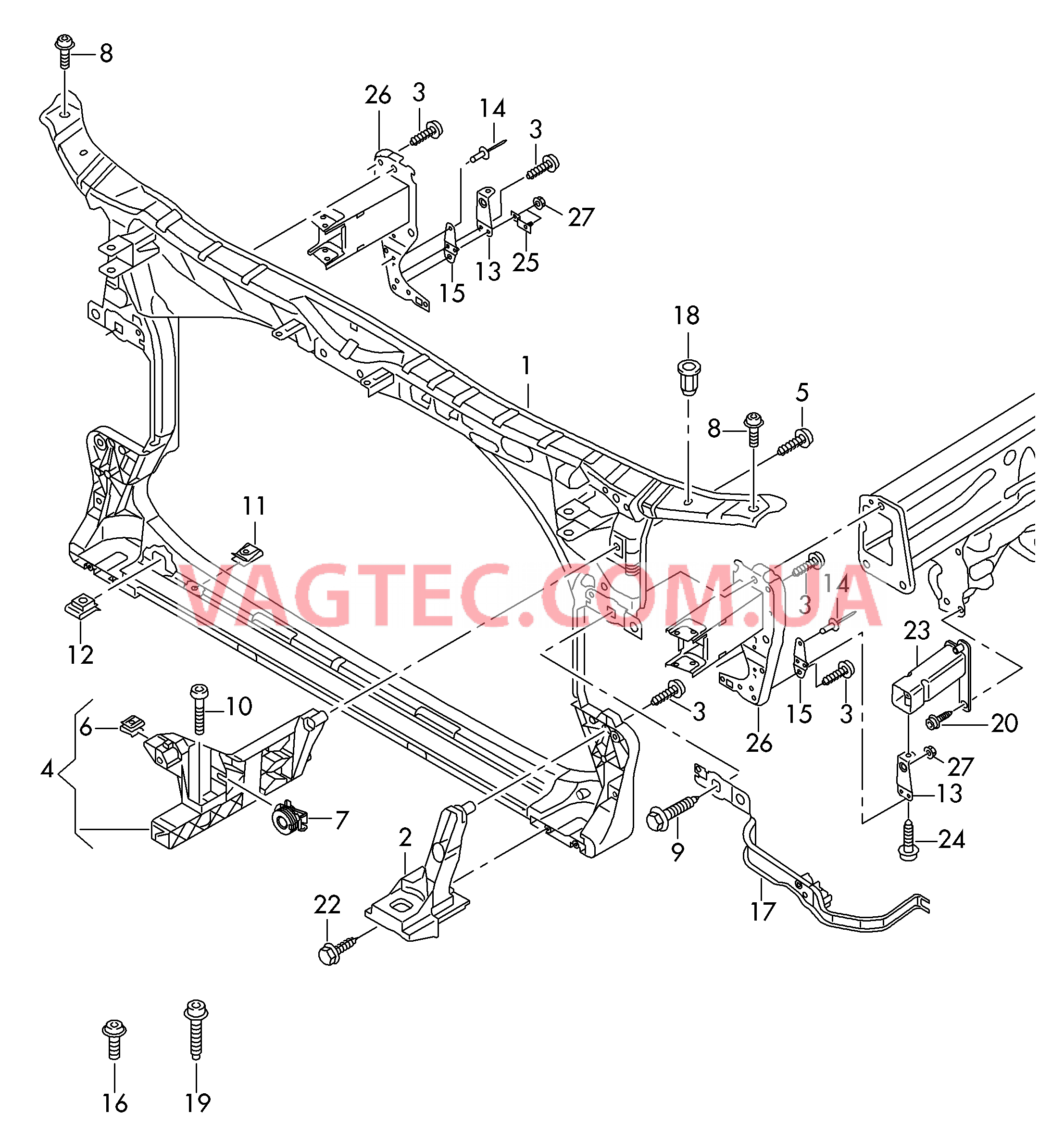 Передняя несущая панель с креплением для радиатора ОЖ  для AUDI RS6 2015