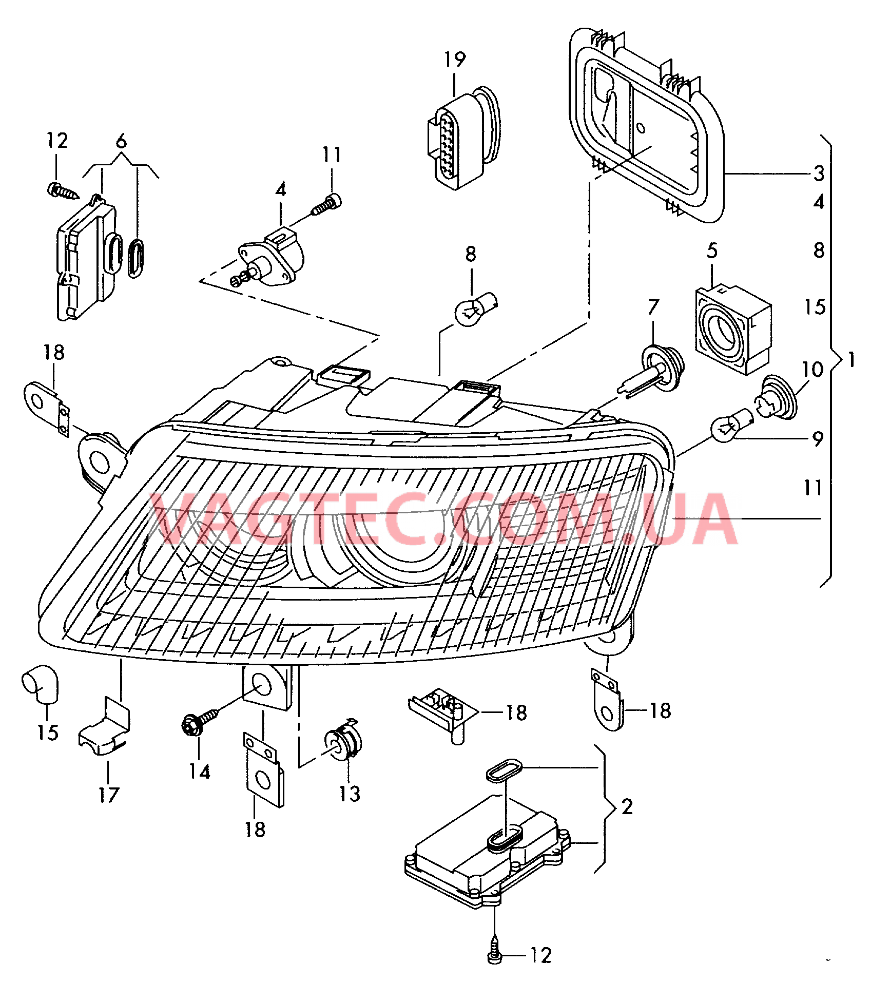 Фара с газоразрядной лампой .   F             >> 4F-8-905 000 для AUDI RS6 2008