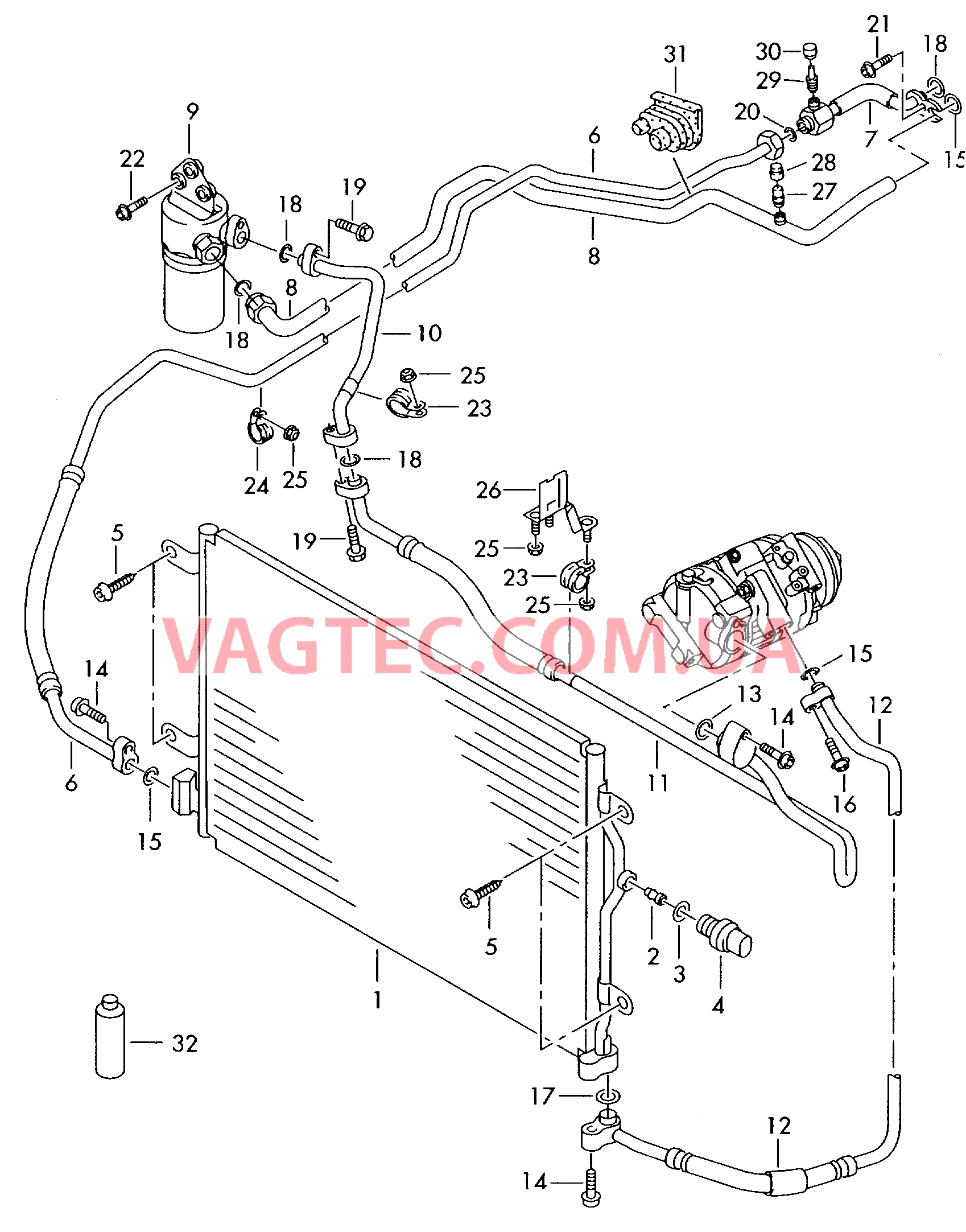 Конденсатор климат.установки Циркуляция хладагента  для AUDI A6AR 2003