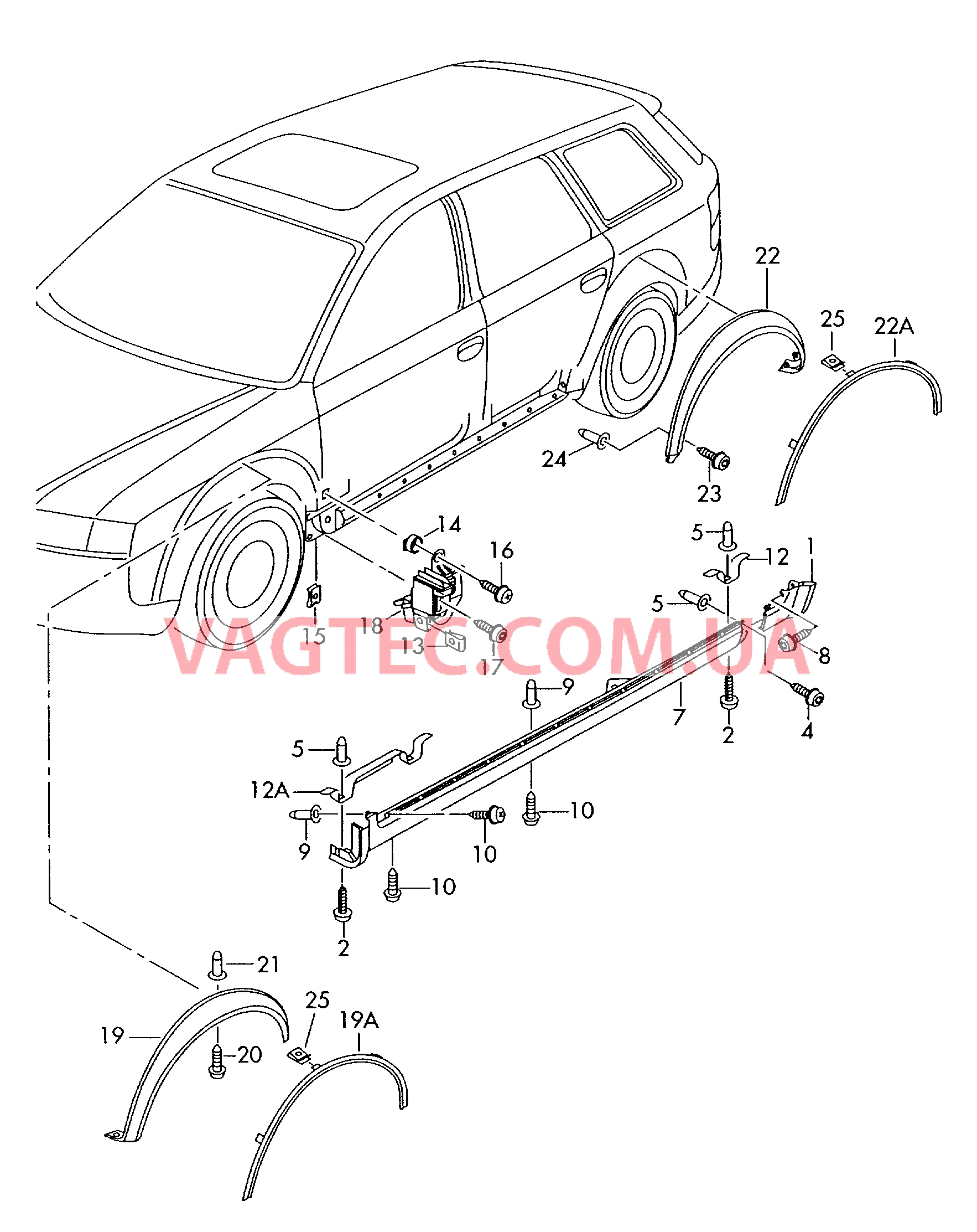 Облицовка порога Накл. для нар. конт.кол. арки  для AUDI A6AR 2000